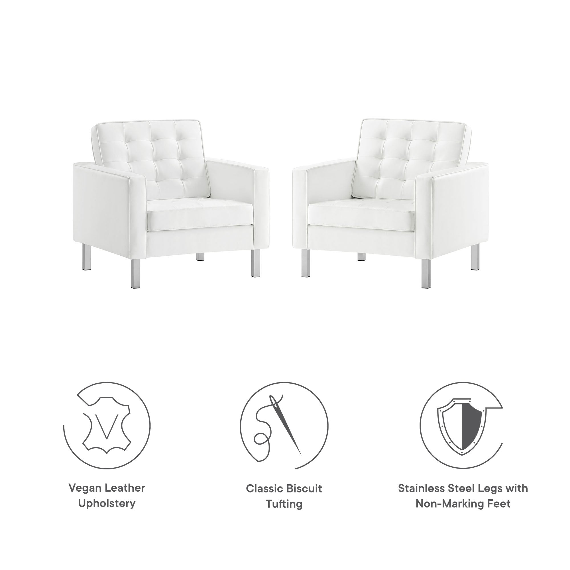 Loft Tufted Vegan Leather Armchairs Set of 2 by Modway