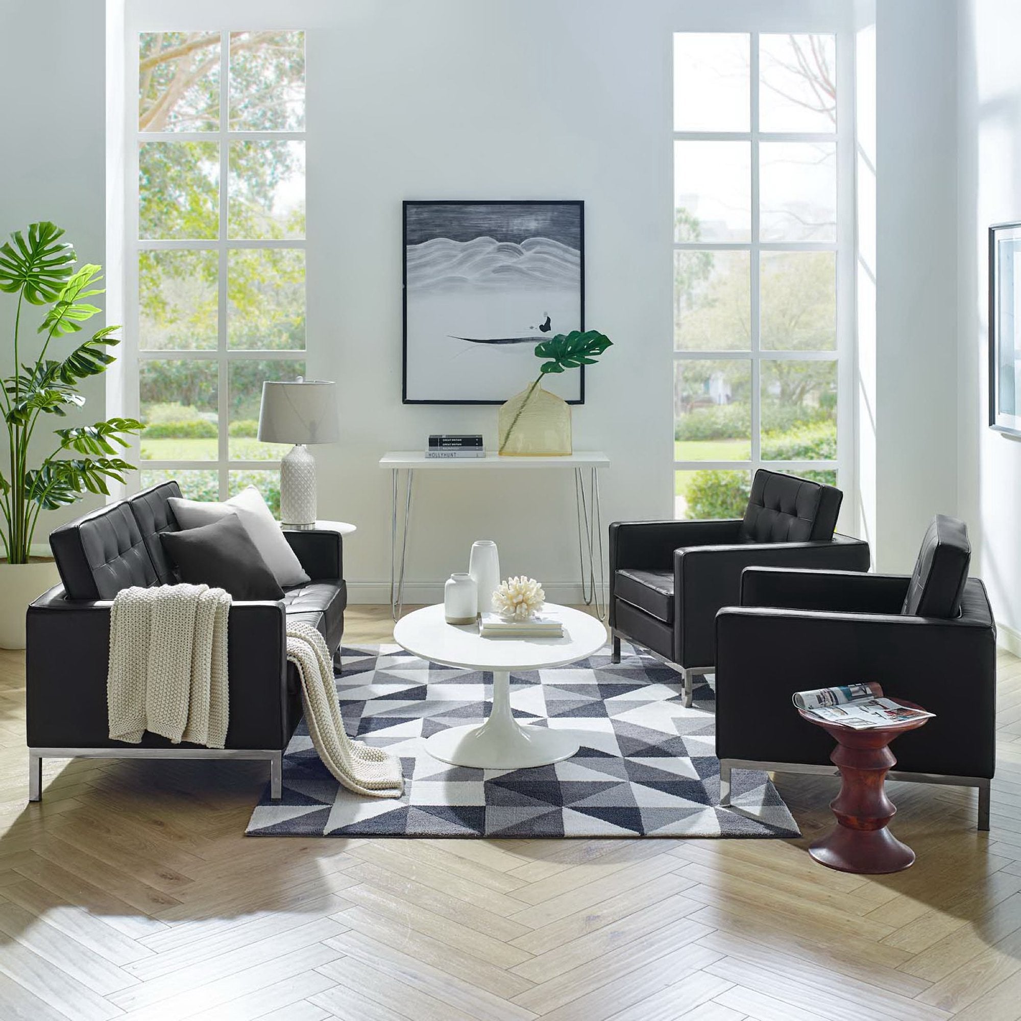 Loft 3 Piece Tufted Upholstered Faux Leather Set by Modway