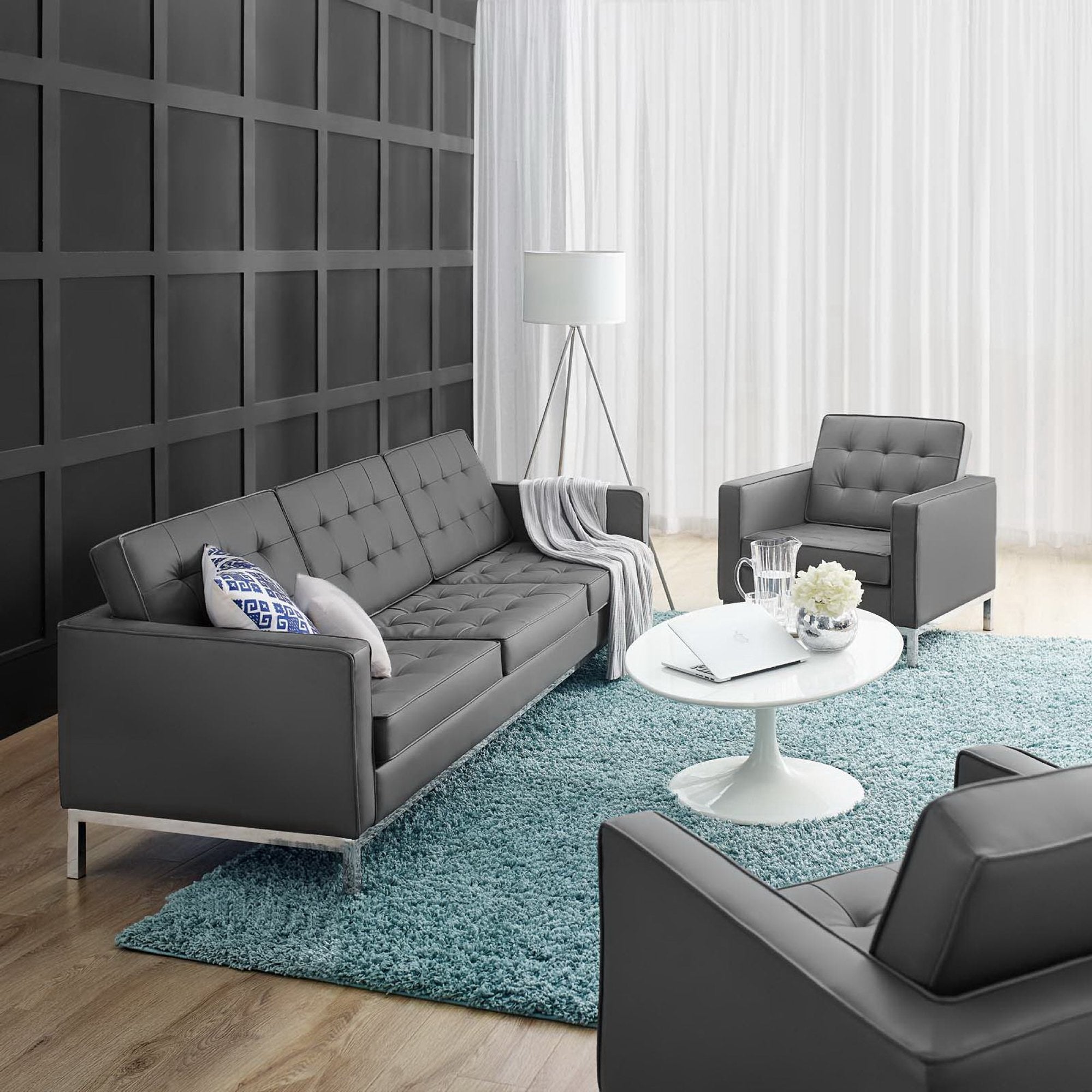 Loft Tufted Upholstered Faux Leather Sofa and Armchair Set by Modway
