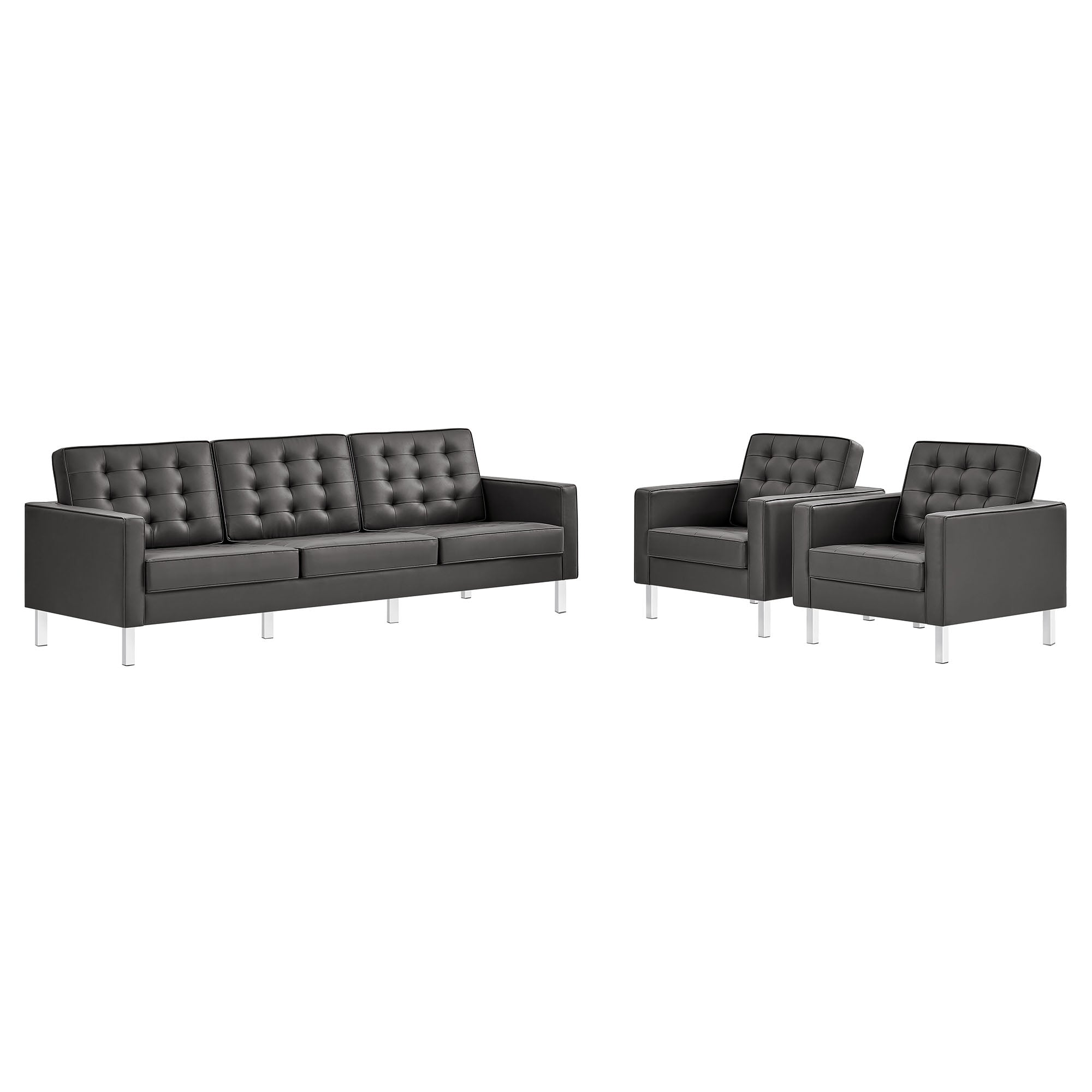 Modway Loft Tufted Vegan Leather 3-Piece Furniture Set - Thumbnail 3