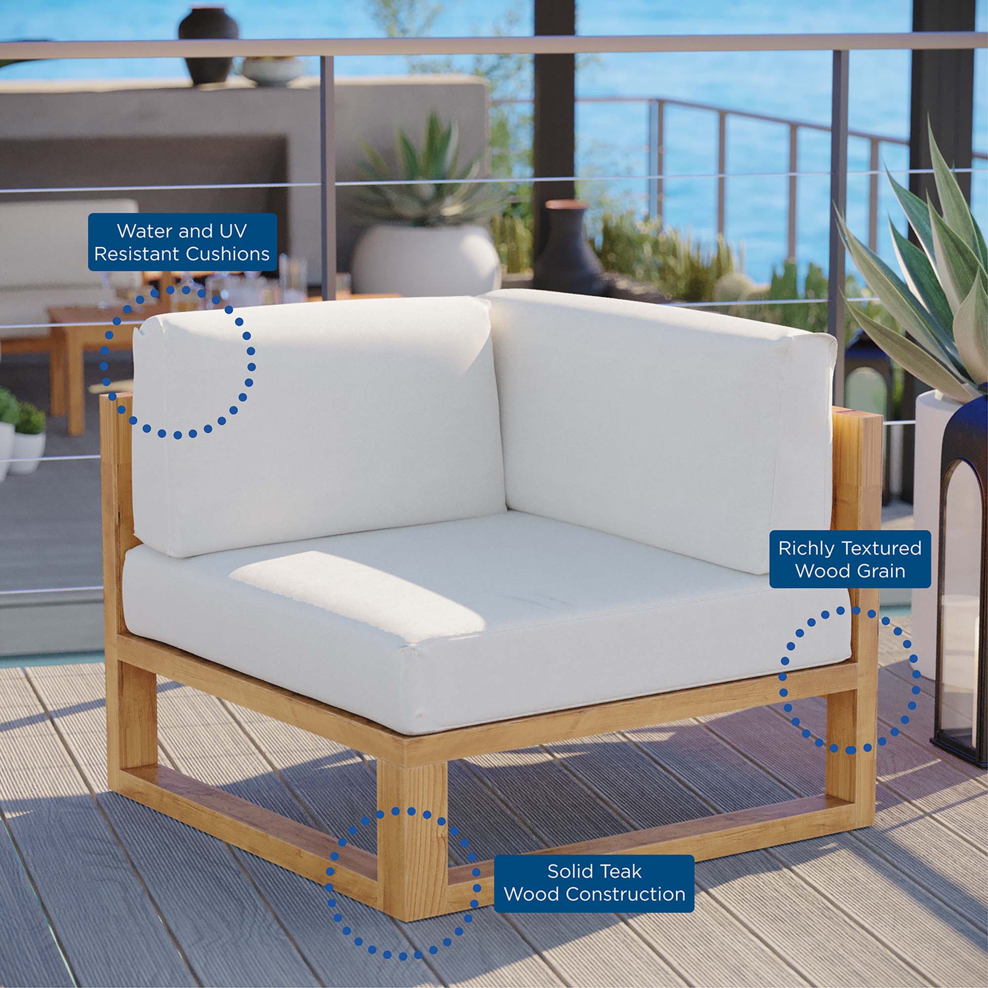 Upland Outdoor Patio Teak Wood Corner Chair by Modway