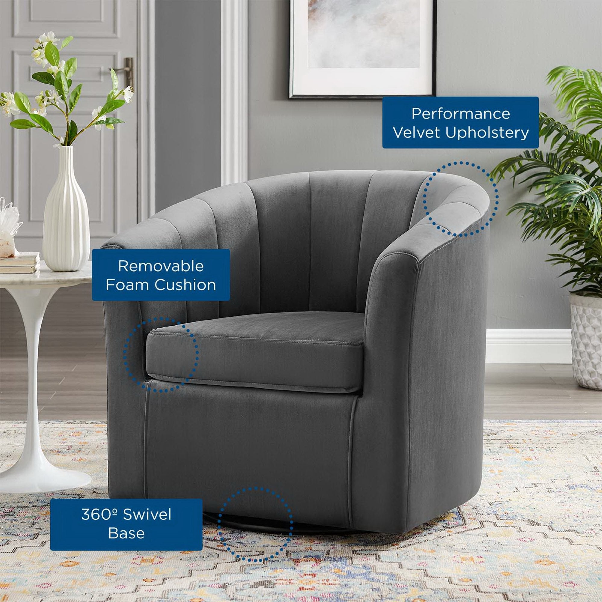Prospect Performance Velvet Swivel Armchair by Modway