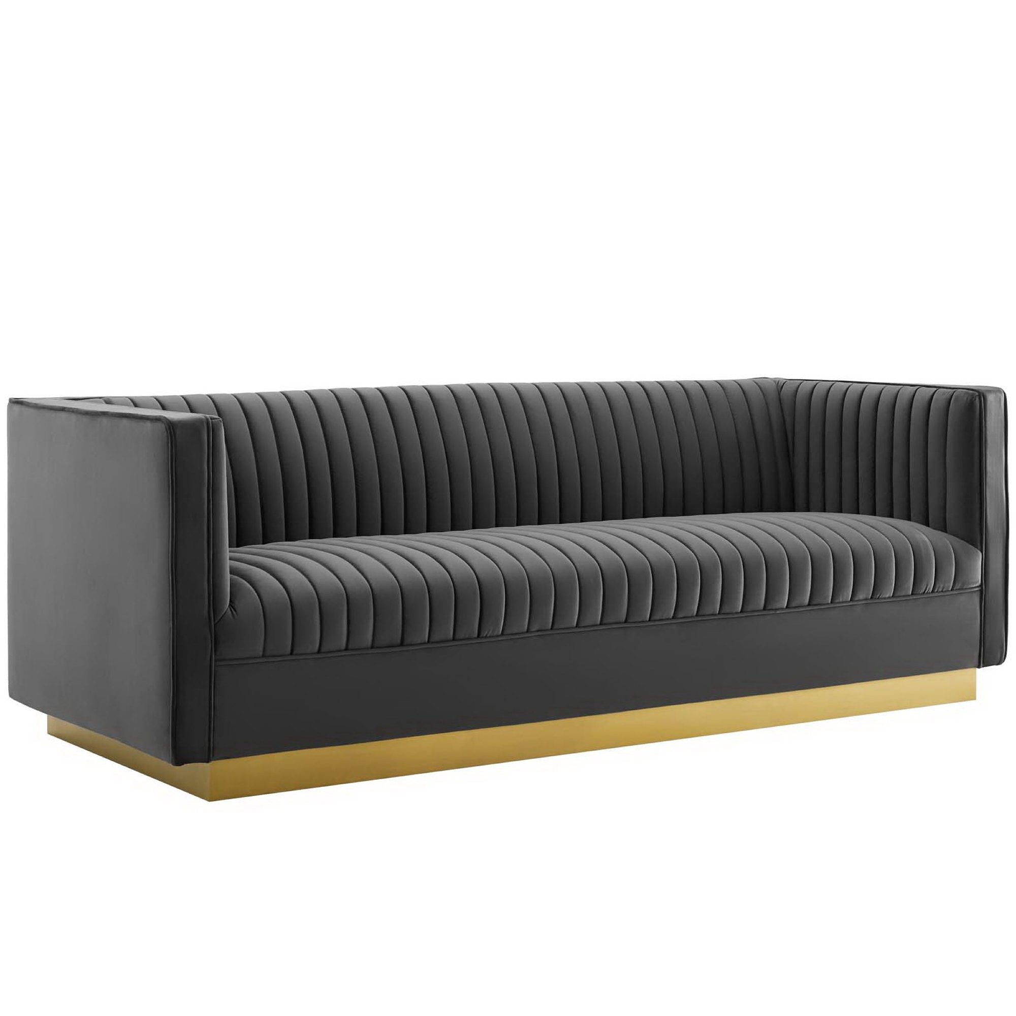 Sanguine Vertical Channel Tufted Upholstered Performance Velvet Sofa and Armchair Set by Modway