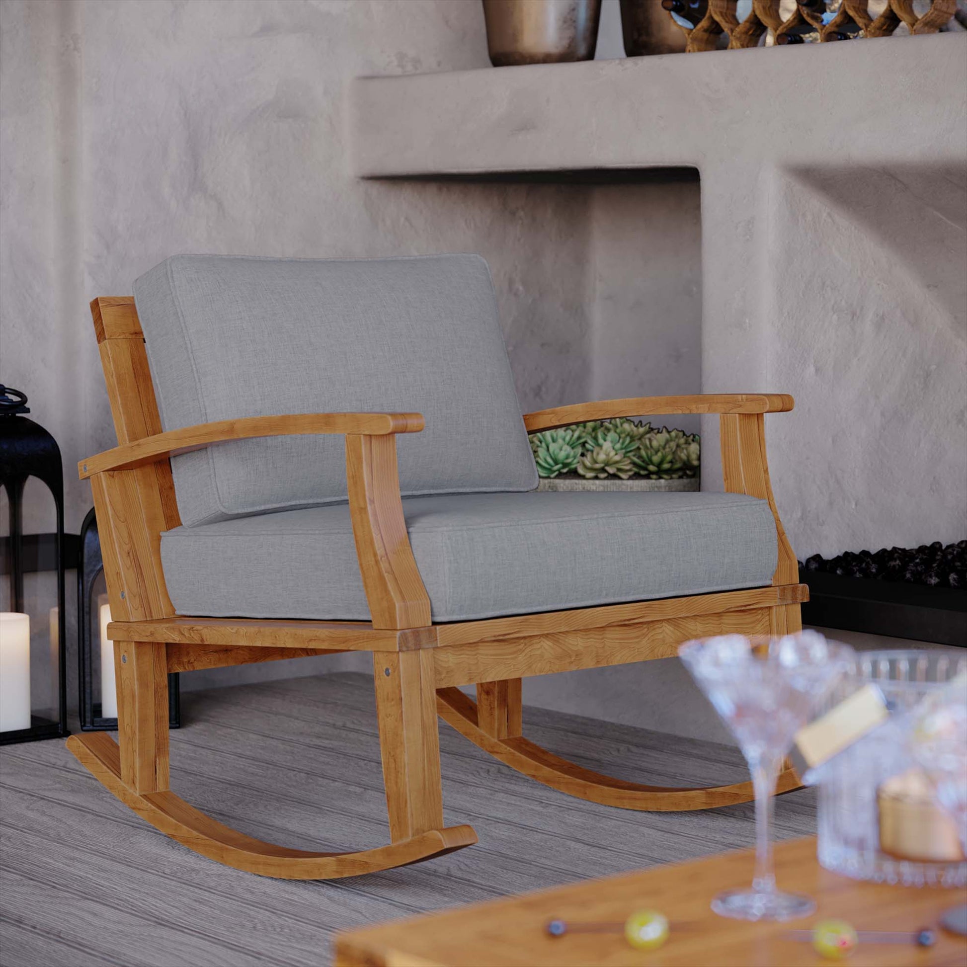 Marina Outdoor Patio Teak Rocking Chair by Modway - Best Buy Furniture
