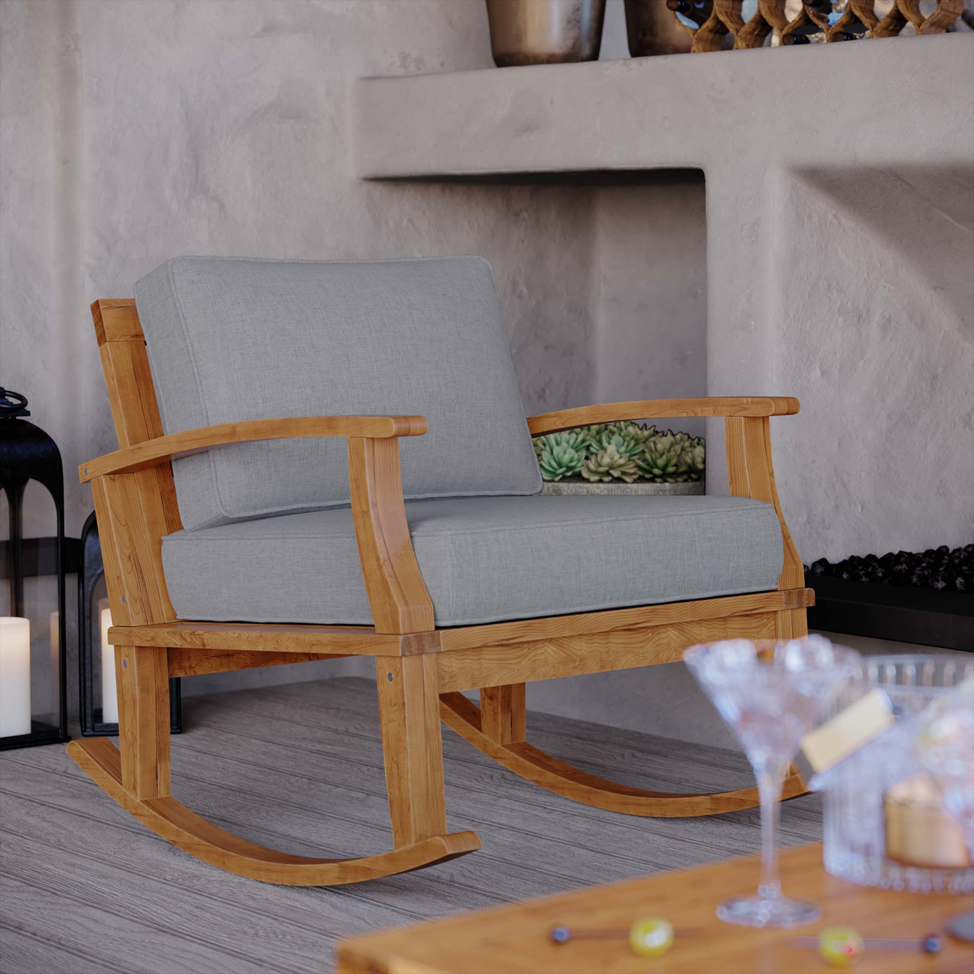 Marina Outdoor Patio Teak Rocking Chair by Modway - Best Buy Furniture