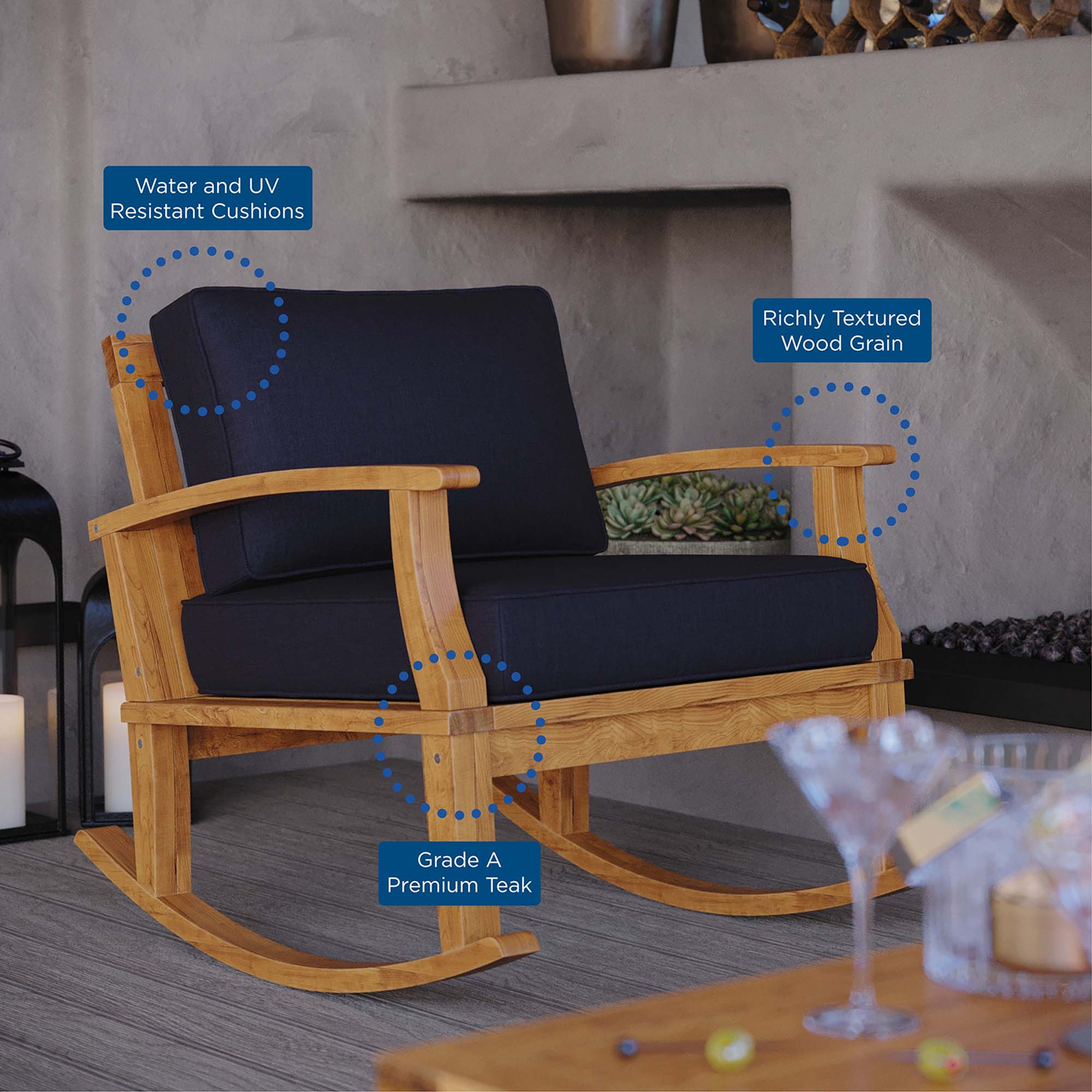 Marina Outdoor Patio Teak Rocking Chair by Modway - Best Buy Furniture