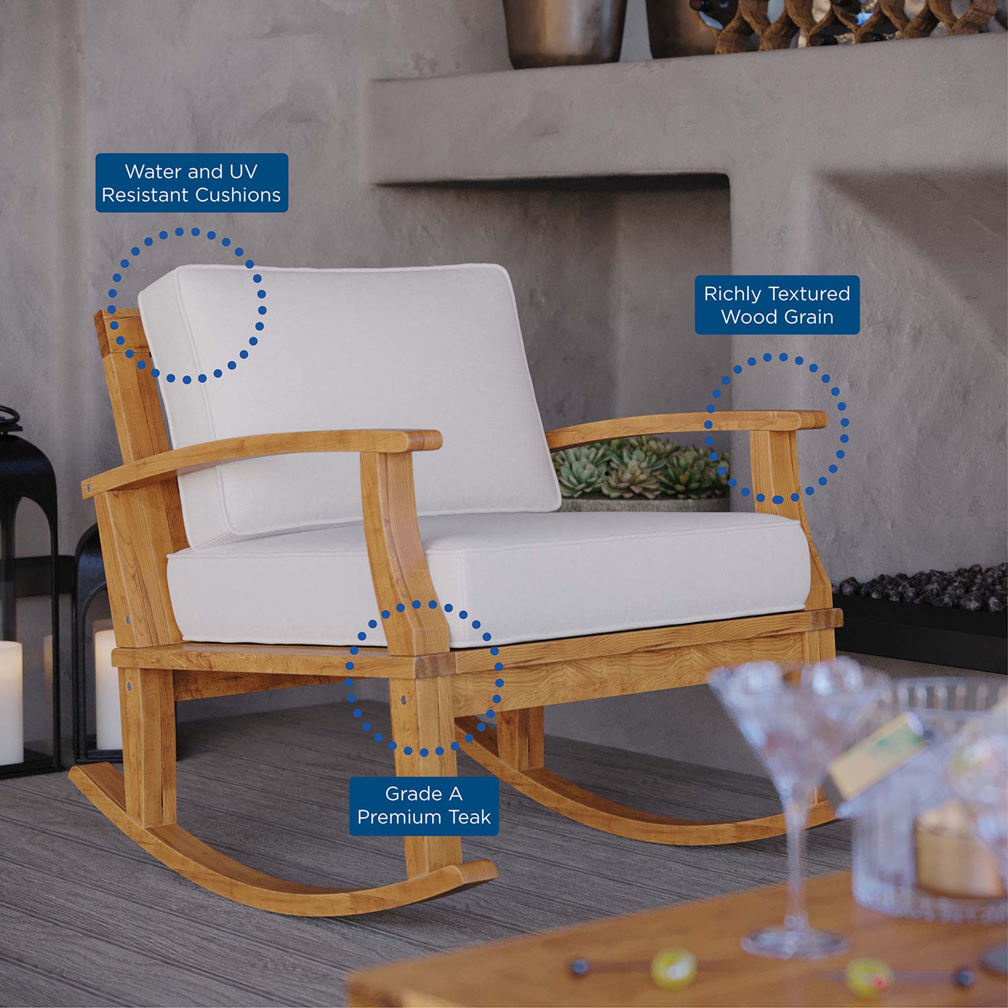 Marina Outdoor Patio Teak Rocking Chair by Modway - Best Buy Furniture