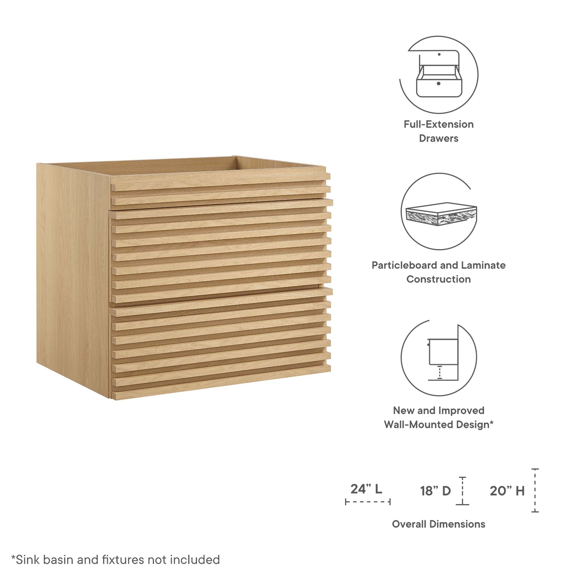Render 24" Wall-Mount Bathroom Vanity Cabinet (Sink Basin Not Included) by Modway