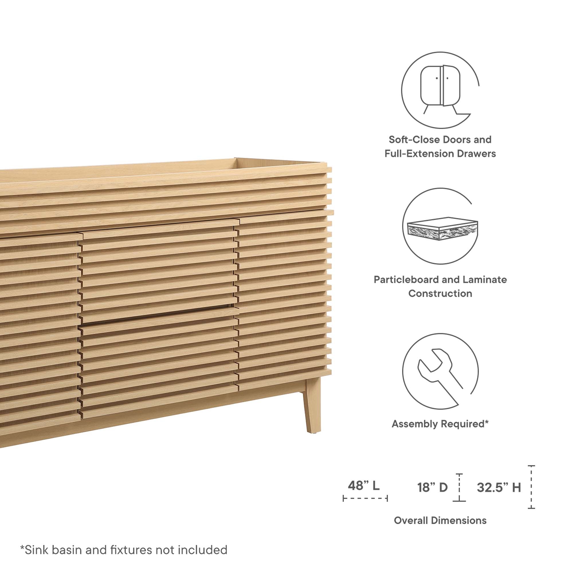 Render 48" Single Sink Compatible (not included) Bathroom Vanity Cabinet by Modway