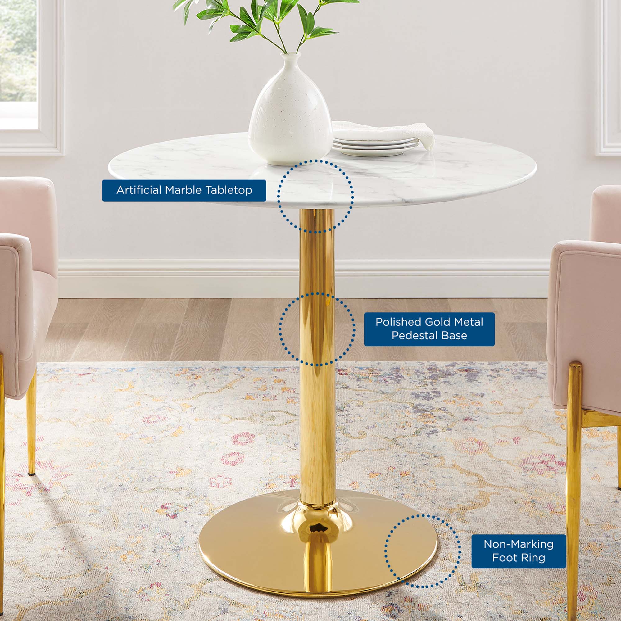 Verne 35" Artificial Marble Dining Table by Modway