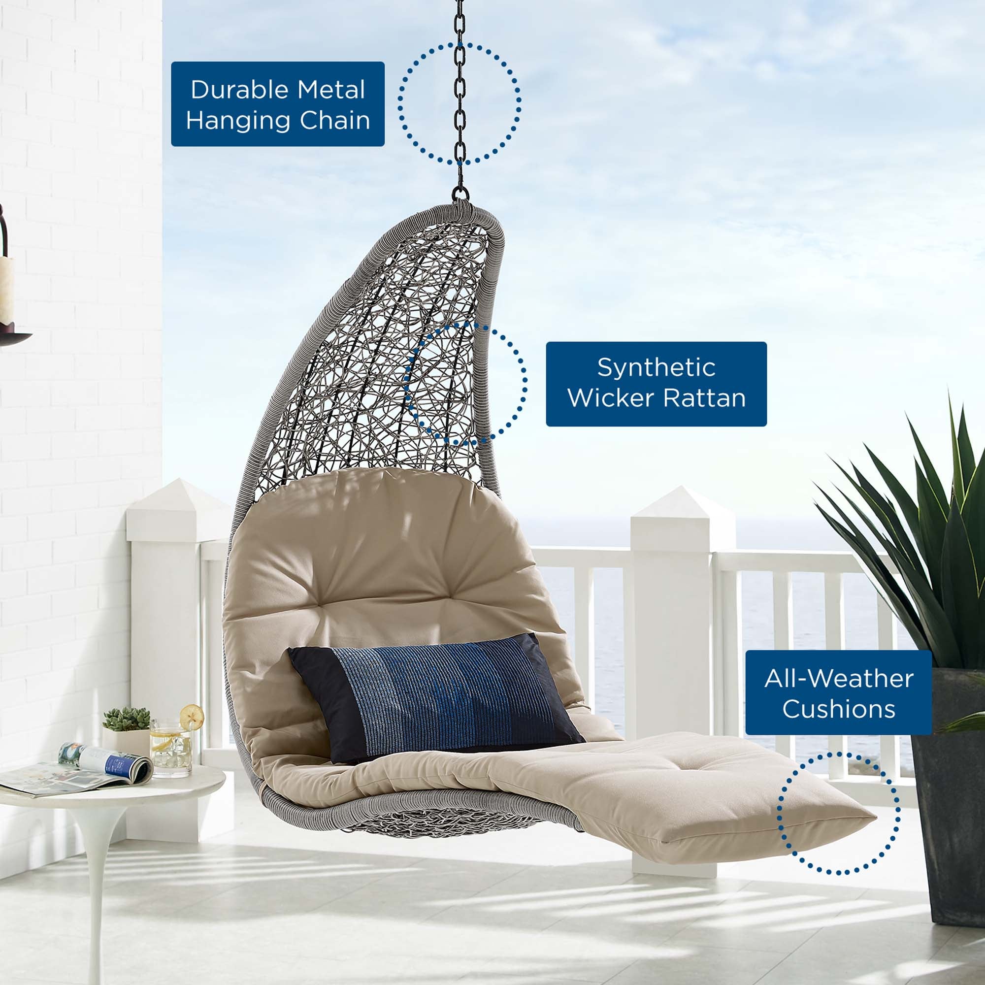 Landscape Hanging Chaise Lounge Outdoor Patio Swing Chair by Modway