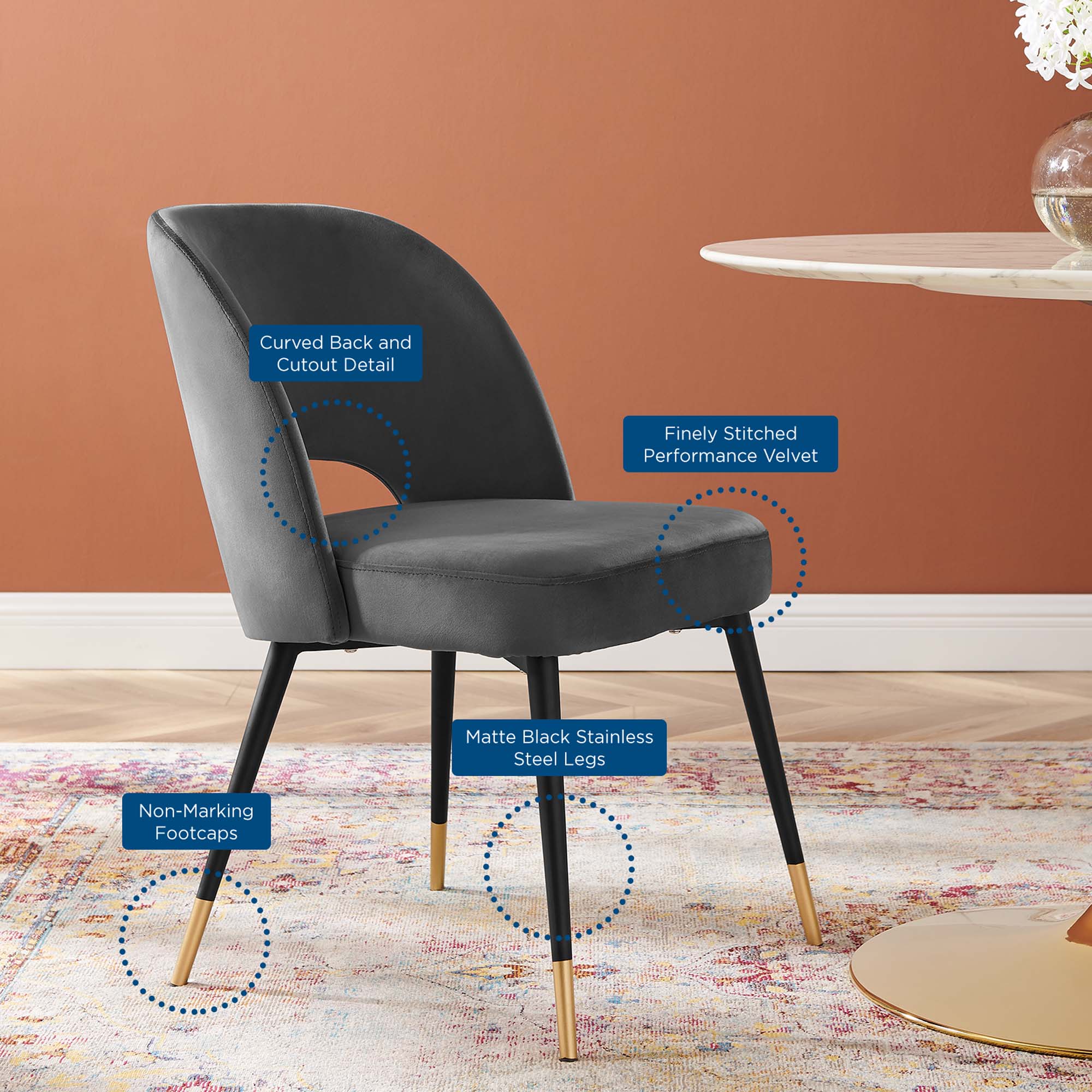 Rouse Performance Velvet Dining Side Chairs Set of 2 by Modway