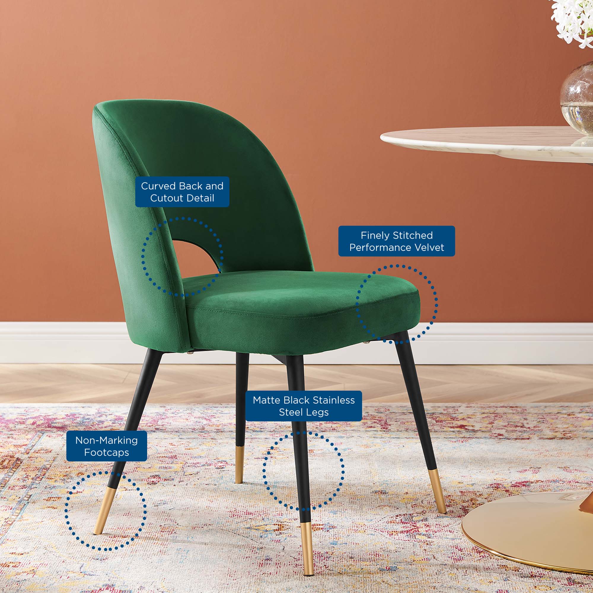 Rouse Performance Velvet Dining Side Chairs Set of 2 by Modway