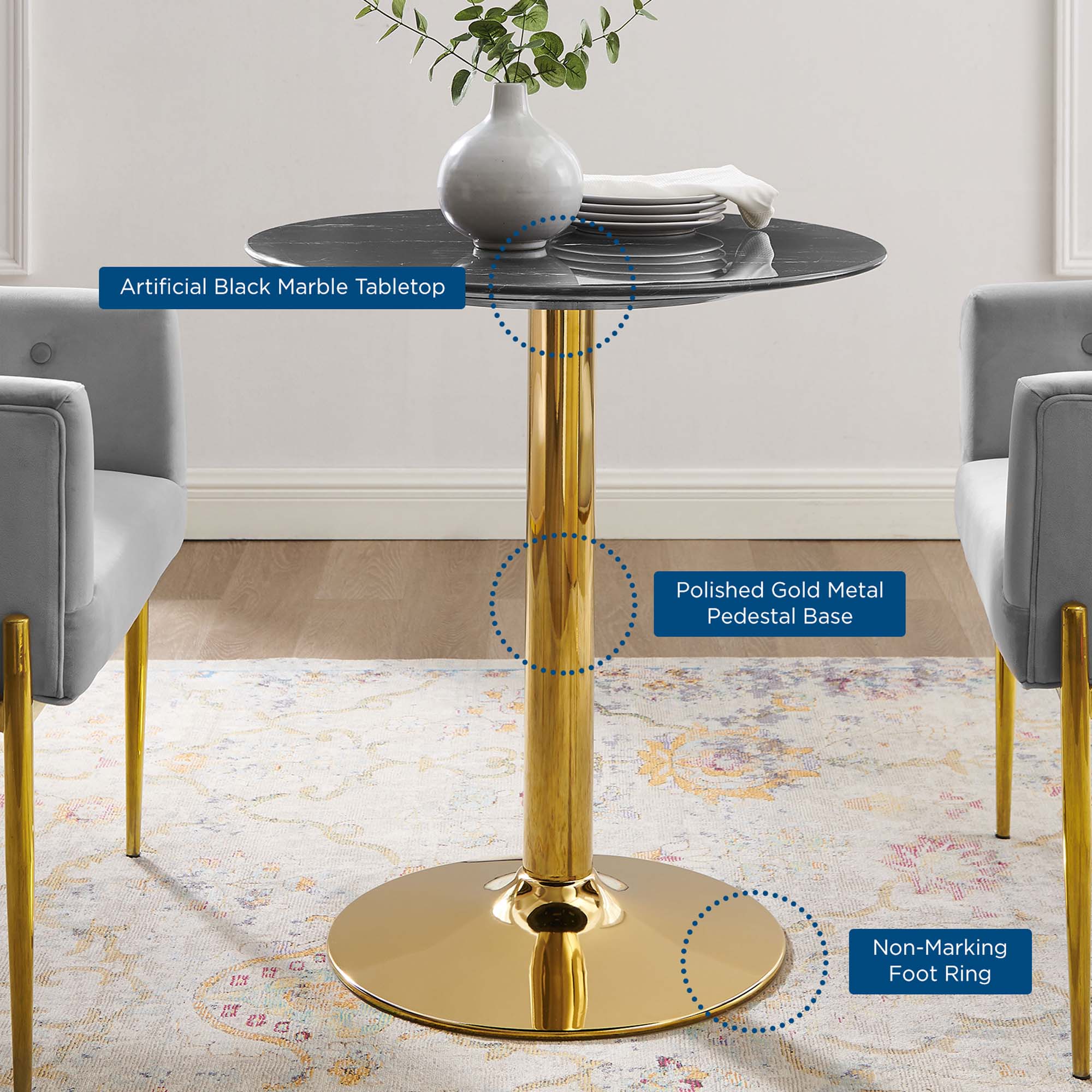 Verne 28" Artificial Marble Dining Table by Modway