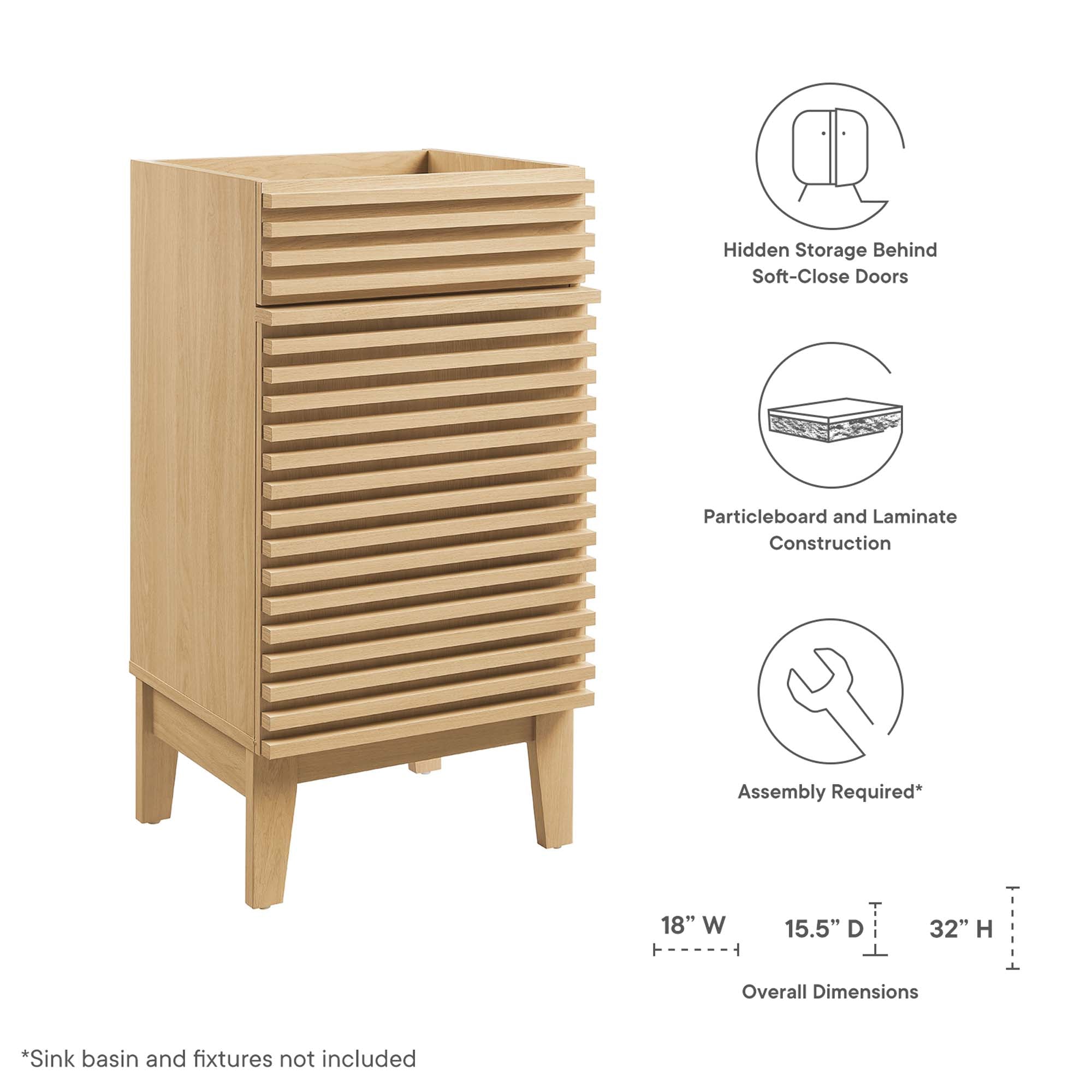 Render 18" Bathroom Vanity Cabinet (Sink Basin Not Included) by Modway