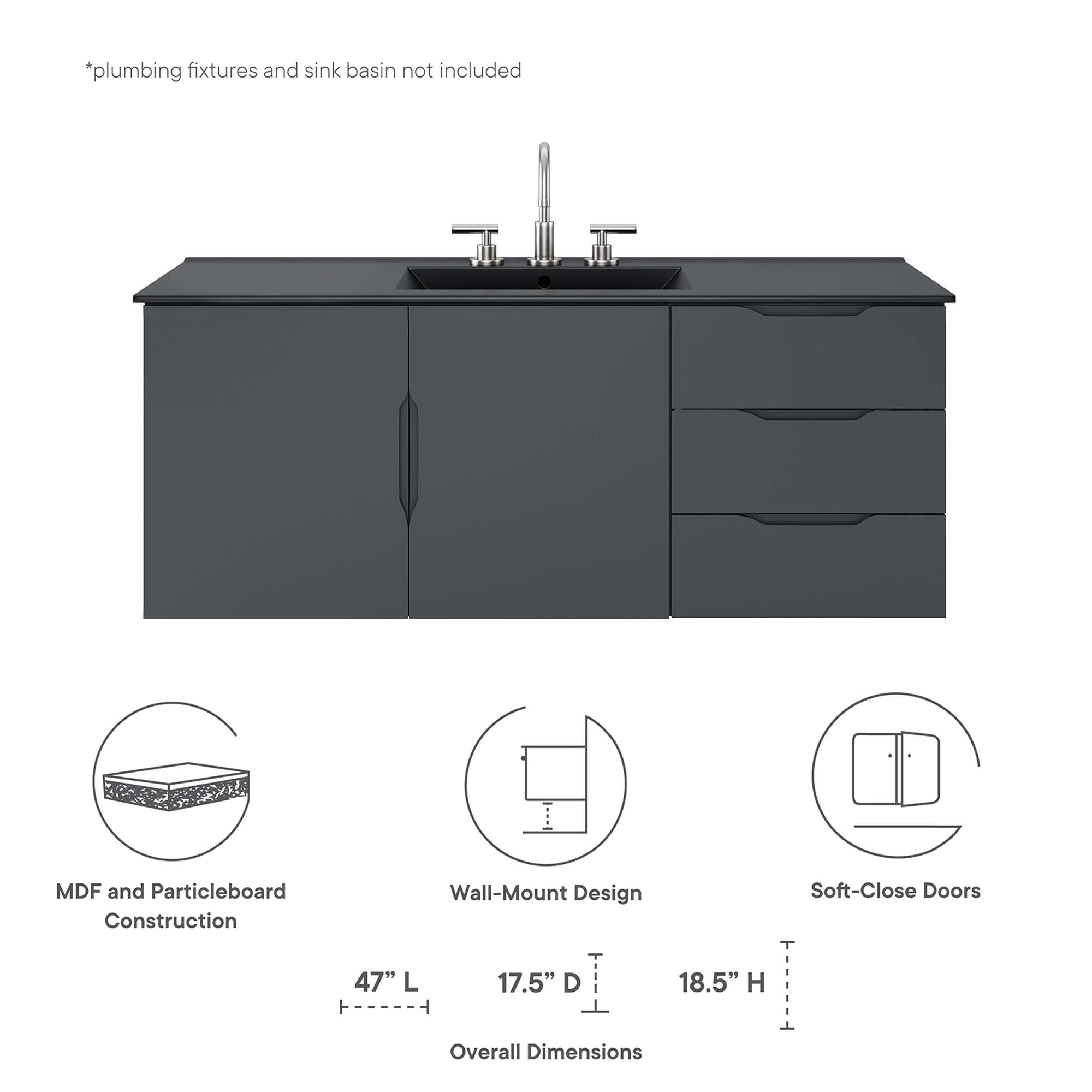 Vitality 48" Double or Single Sink Compatible (Not Included) Bathroom Vanity Cabinet by Modway