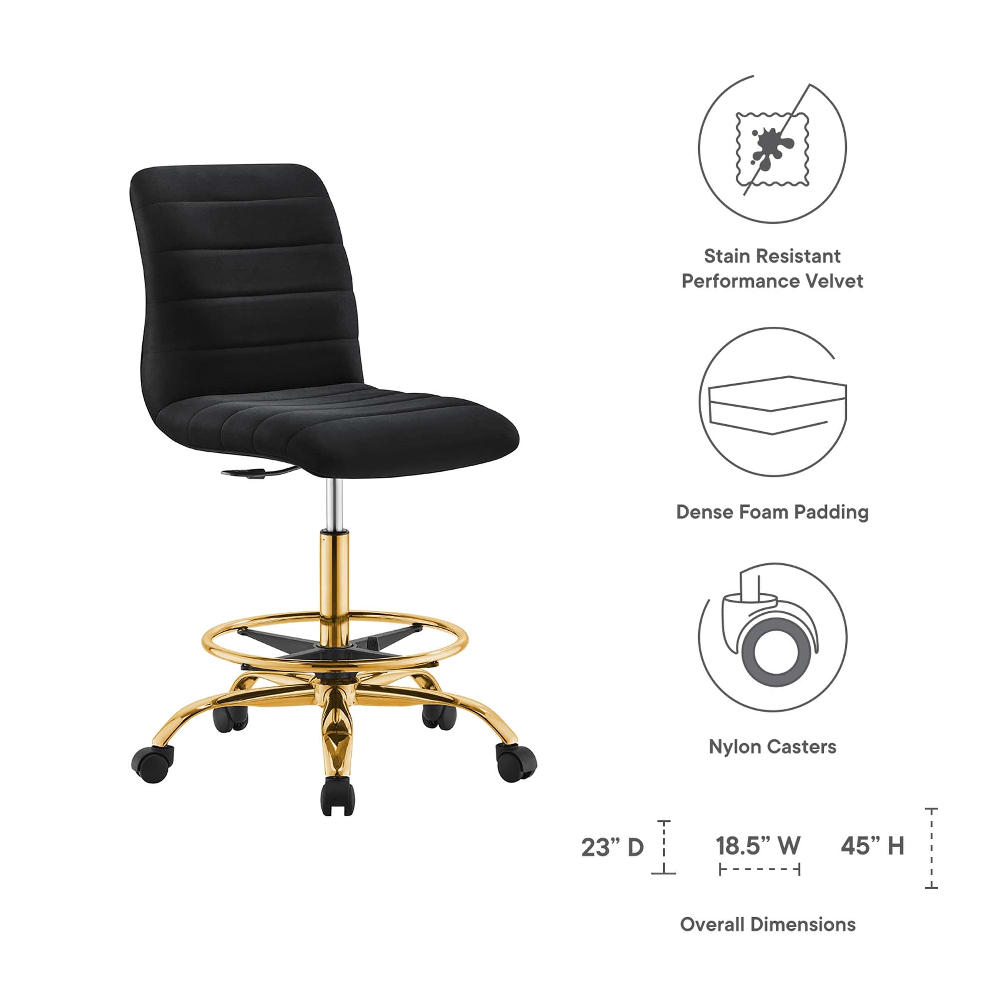 Ripple Armless Performance Velvet Drafting Chair by Modway
