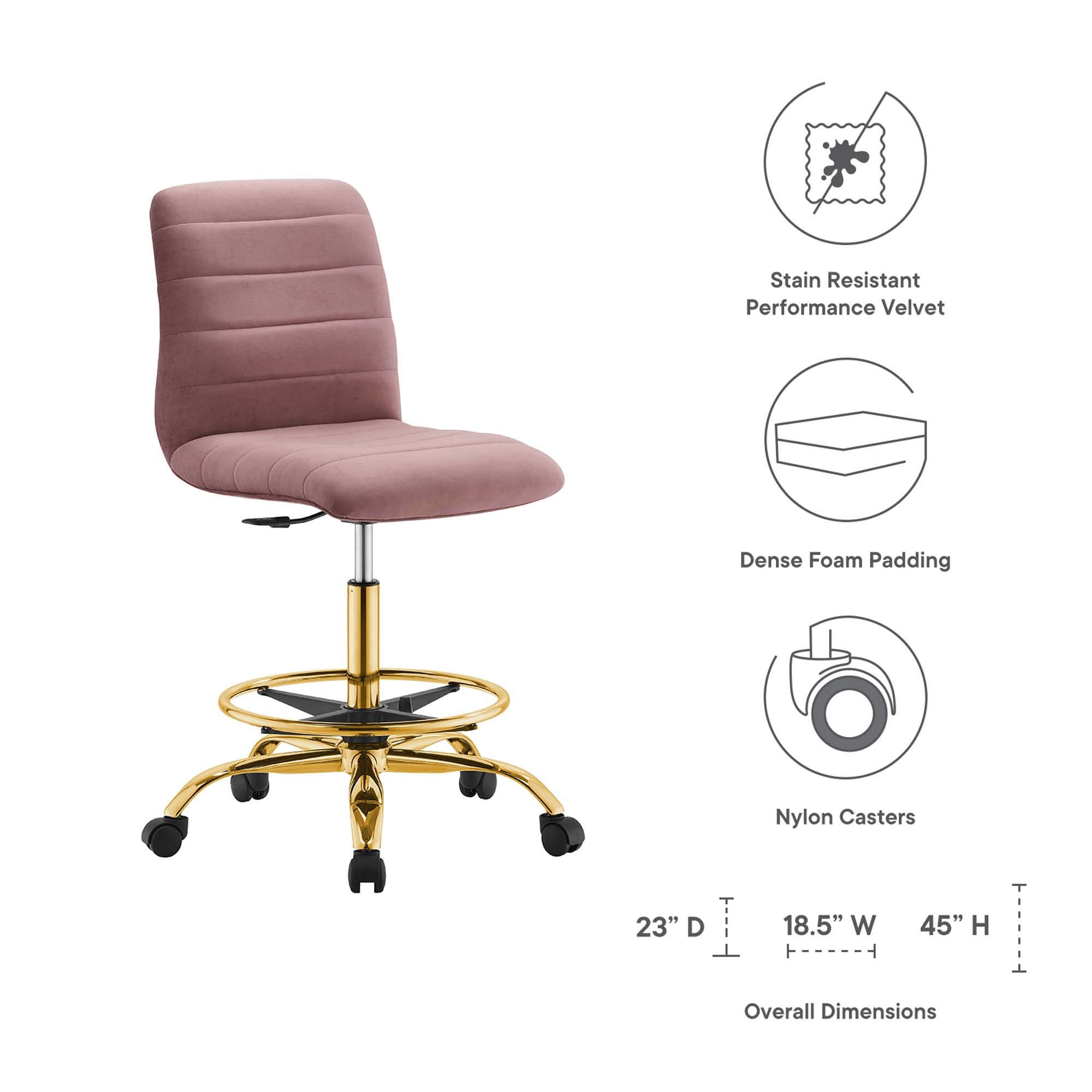 Ripple Armless Performance Velvet Drafting Chair by Modway