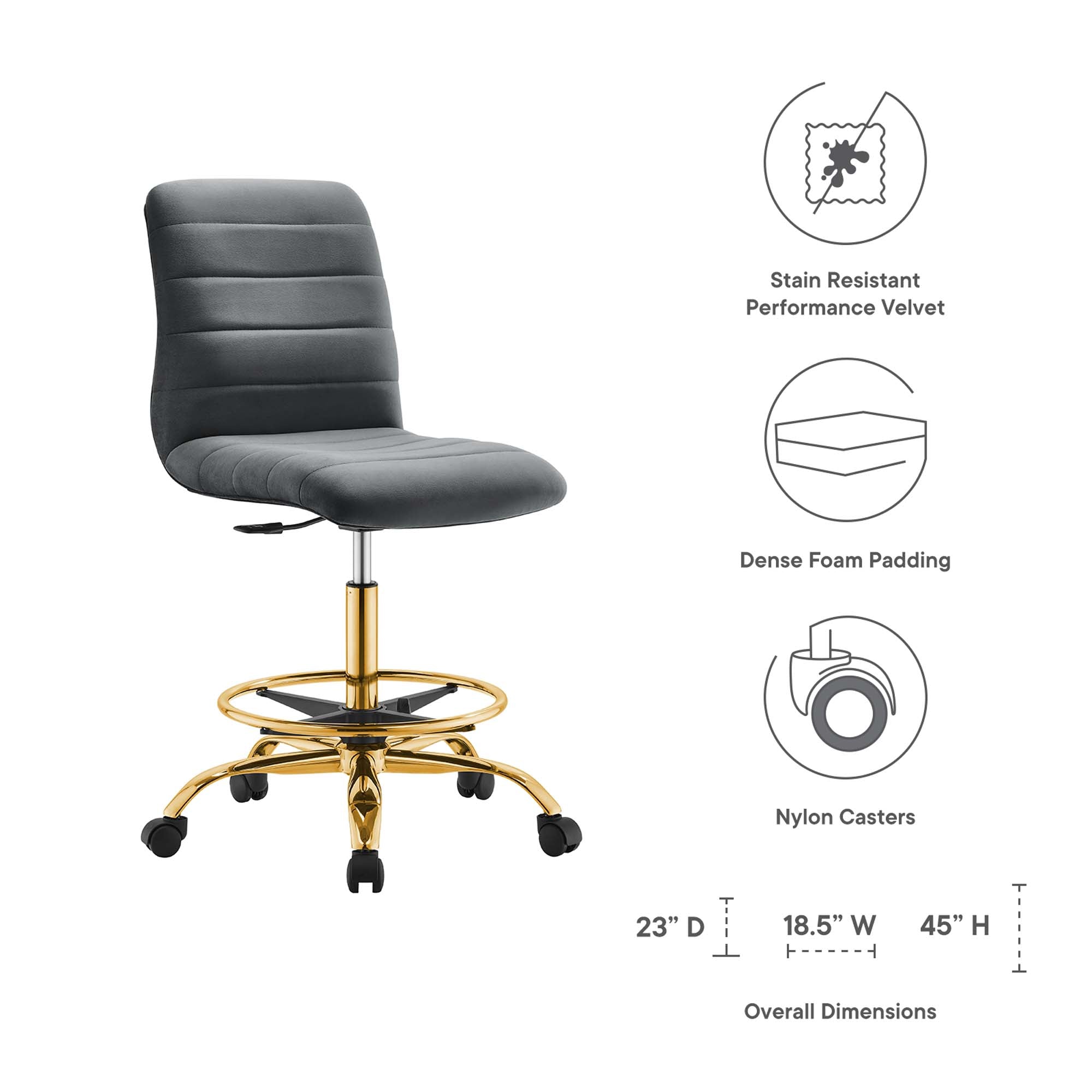 Ripple Armless Performance Velvet Drafting Chair by Modway