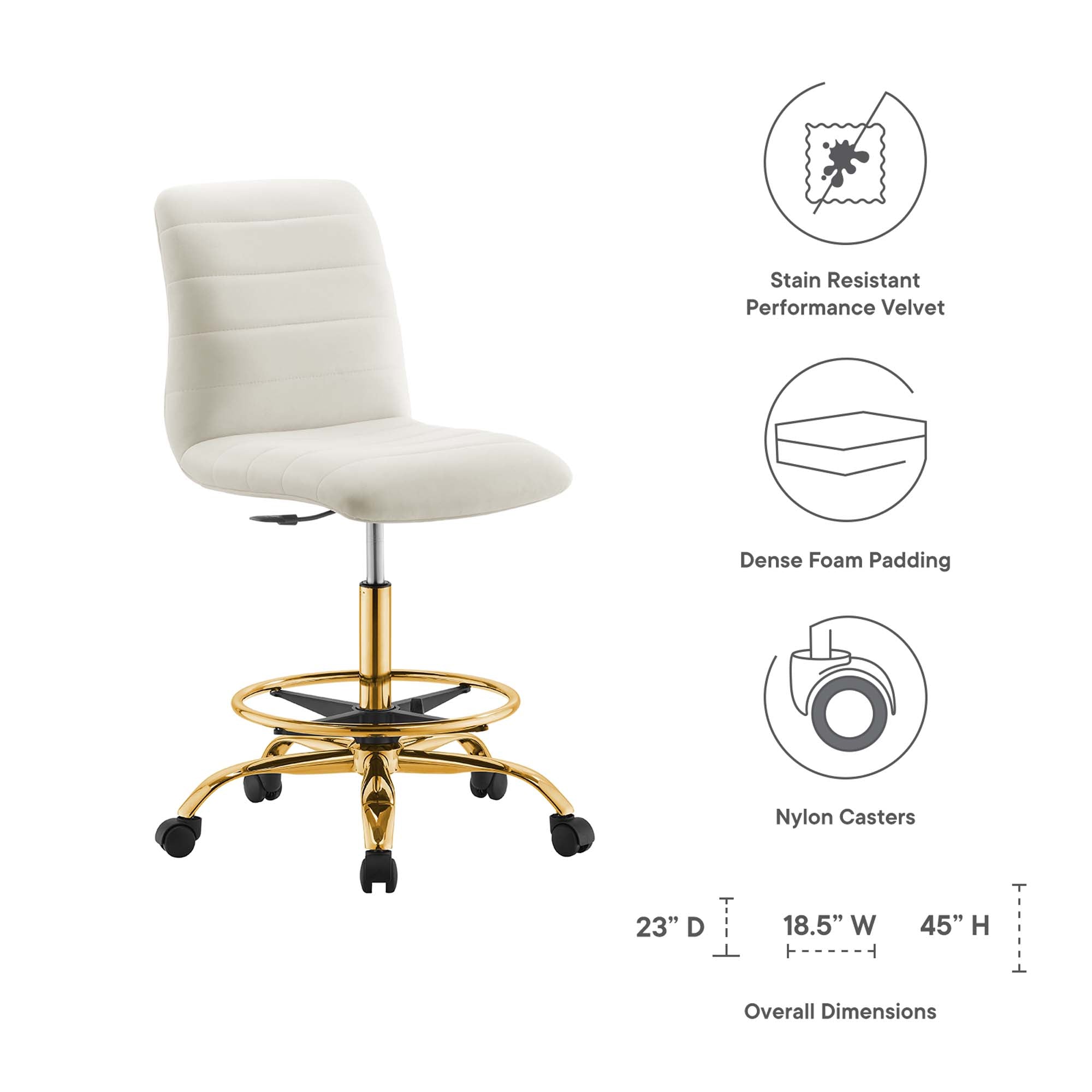Ripple Armless Performance Velvet Drafting Chair by Modway