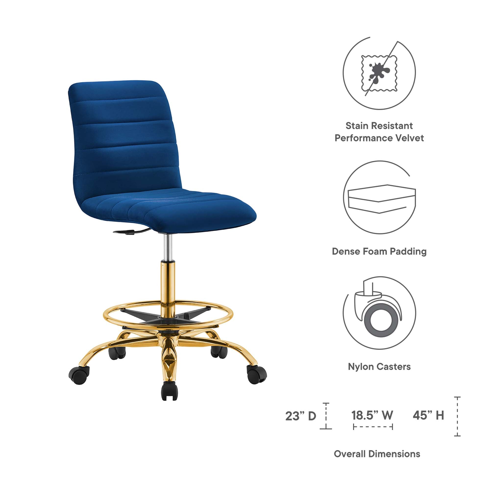 Ripple Armless Performance Velvet Drafting Chair by Modway