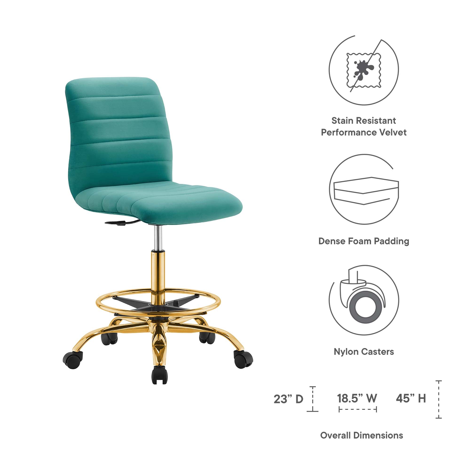 Ripple Armless Performance Velvet Drafting Chair by Modway