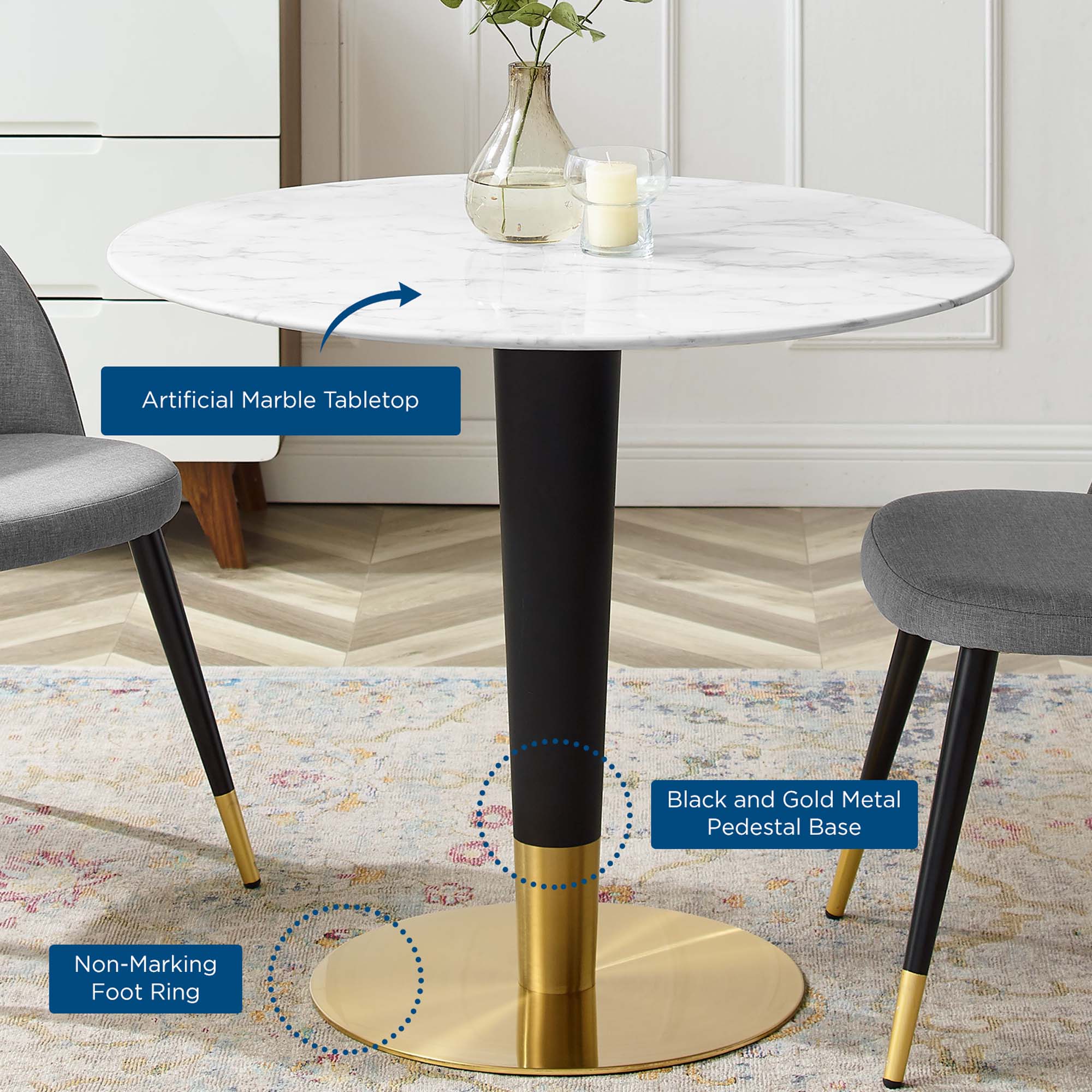 Zinque 36" Artificial Marble Dining Table by Modway