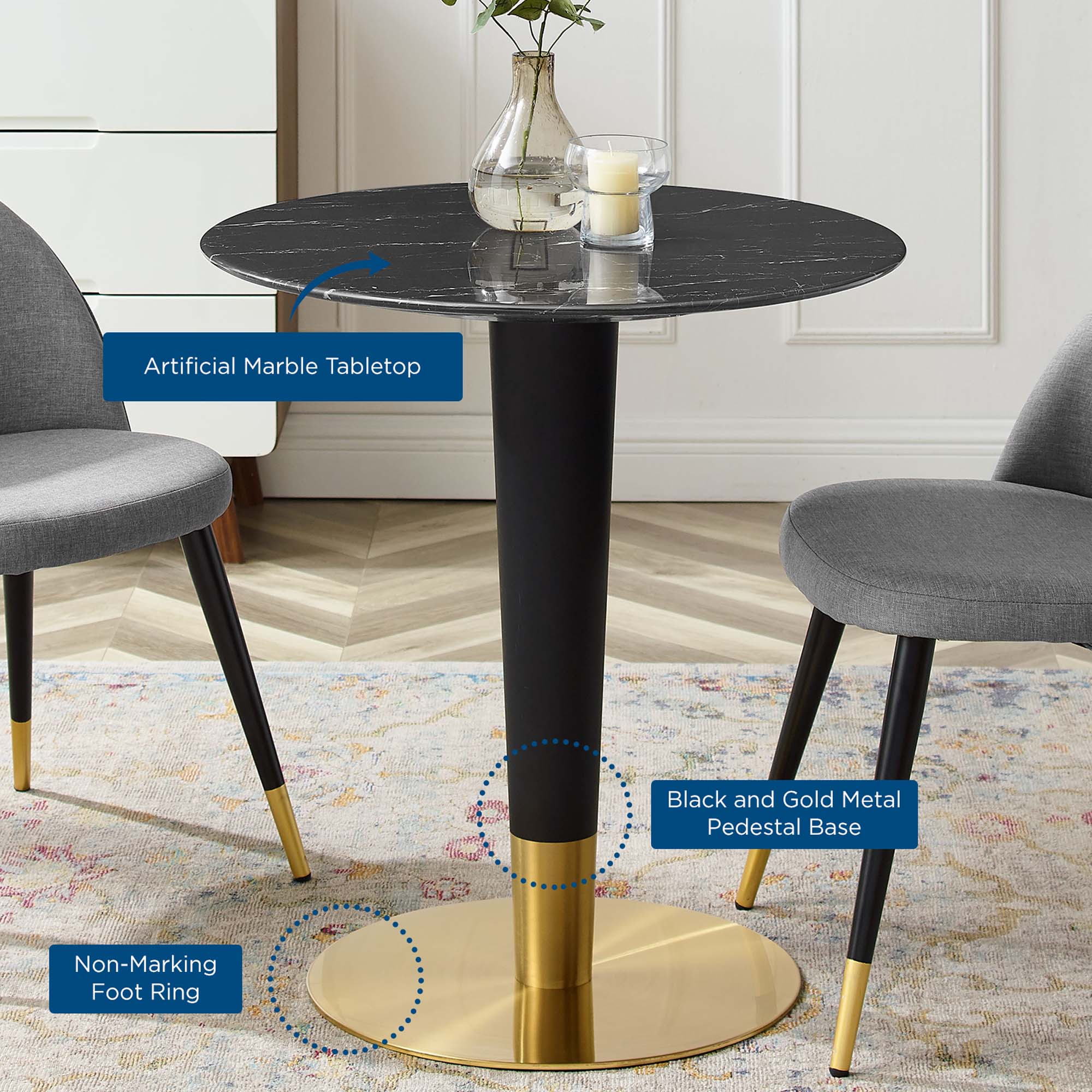 Zinque 28" Artificial Marble Dining Table by Modway