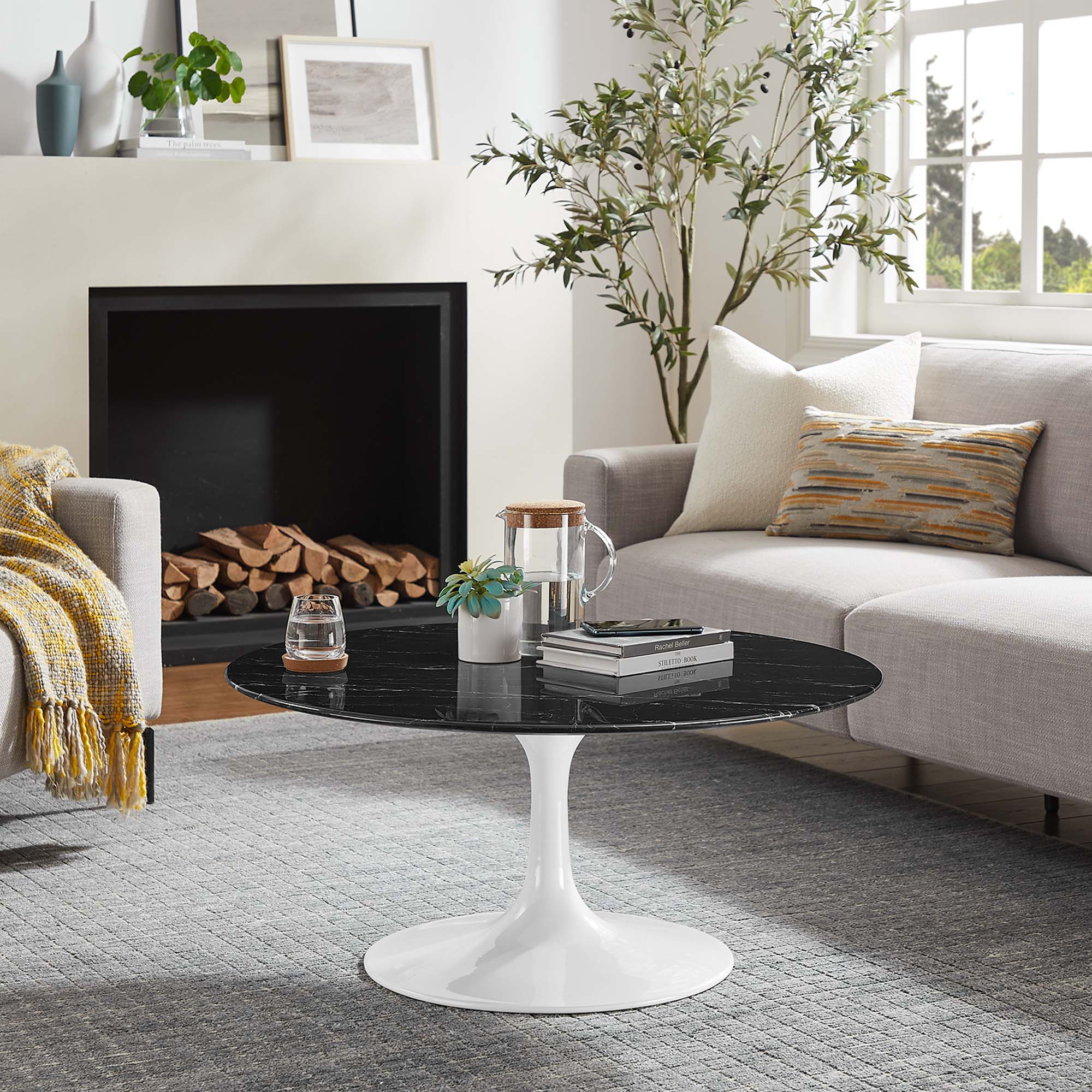 Lippa 36" Round Faux Marble Coffee Table by Modway - Best Buy Furniture