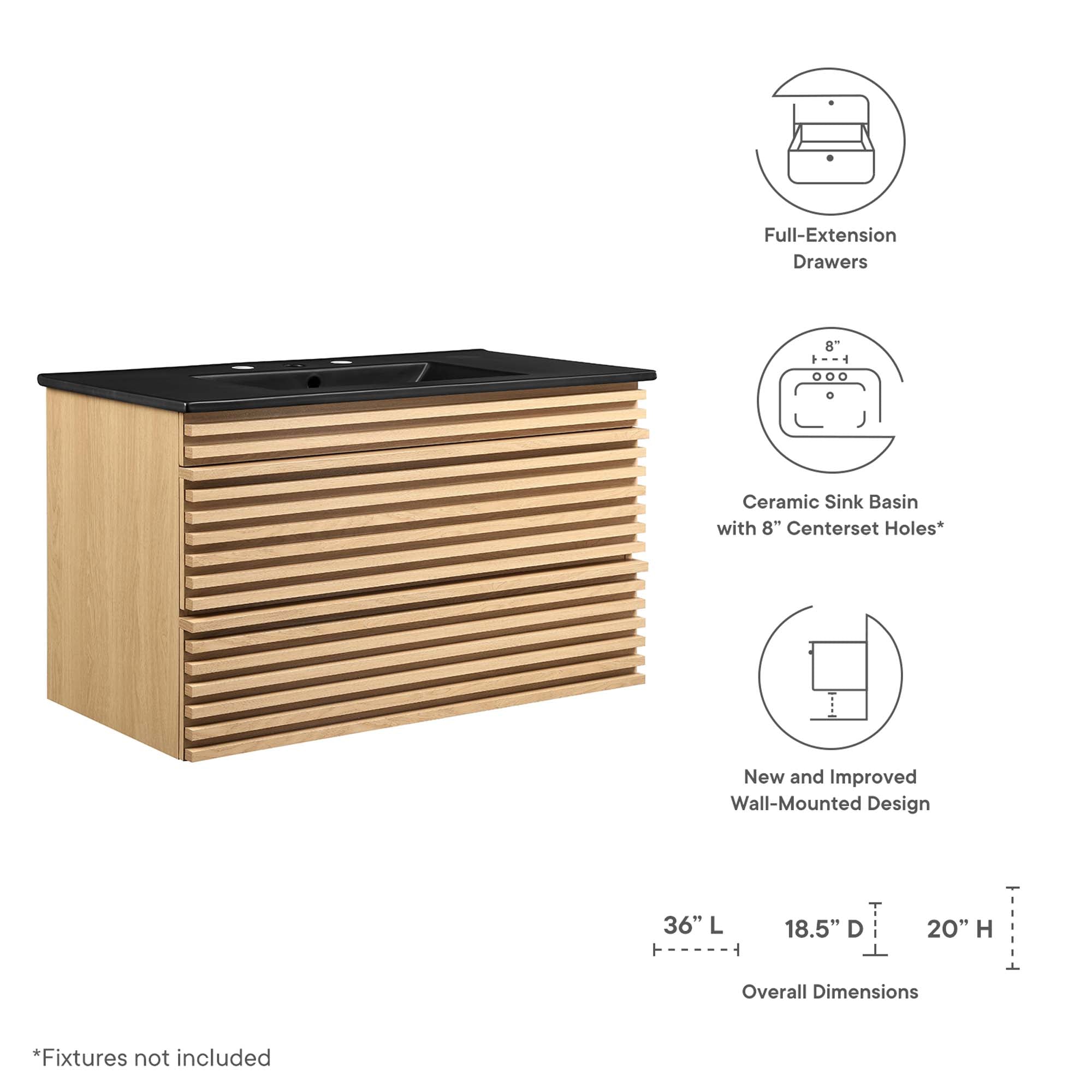 Render 36" Wall-Mount Bathroom Vanity by Modway