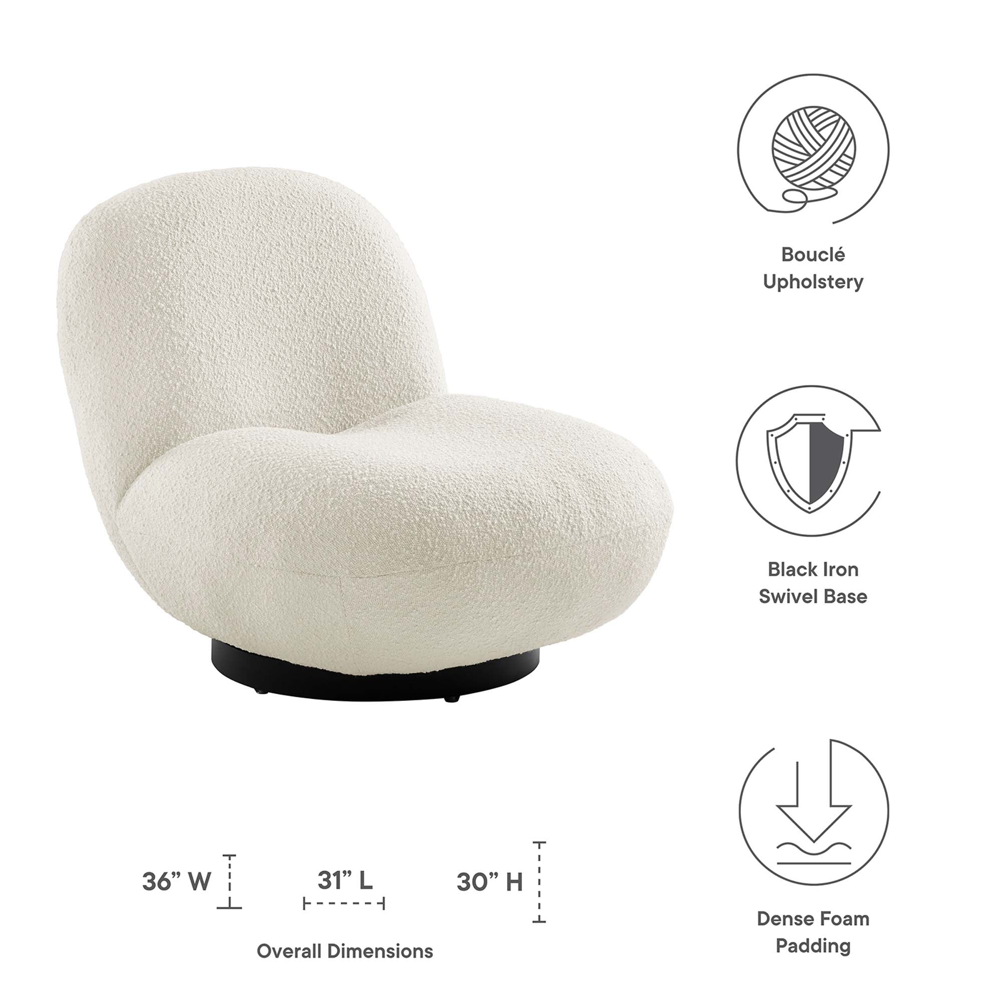 Kindred Boucle Upholstered Fabric Swivel Chair