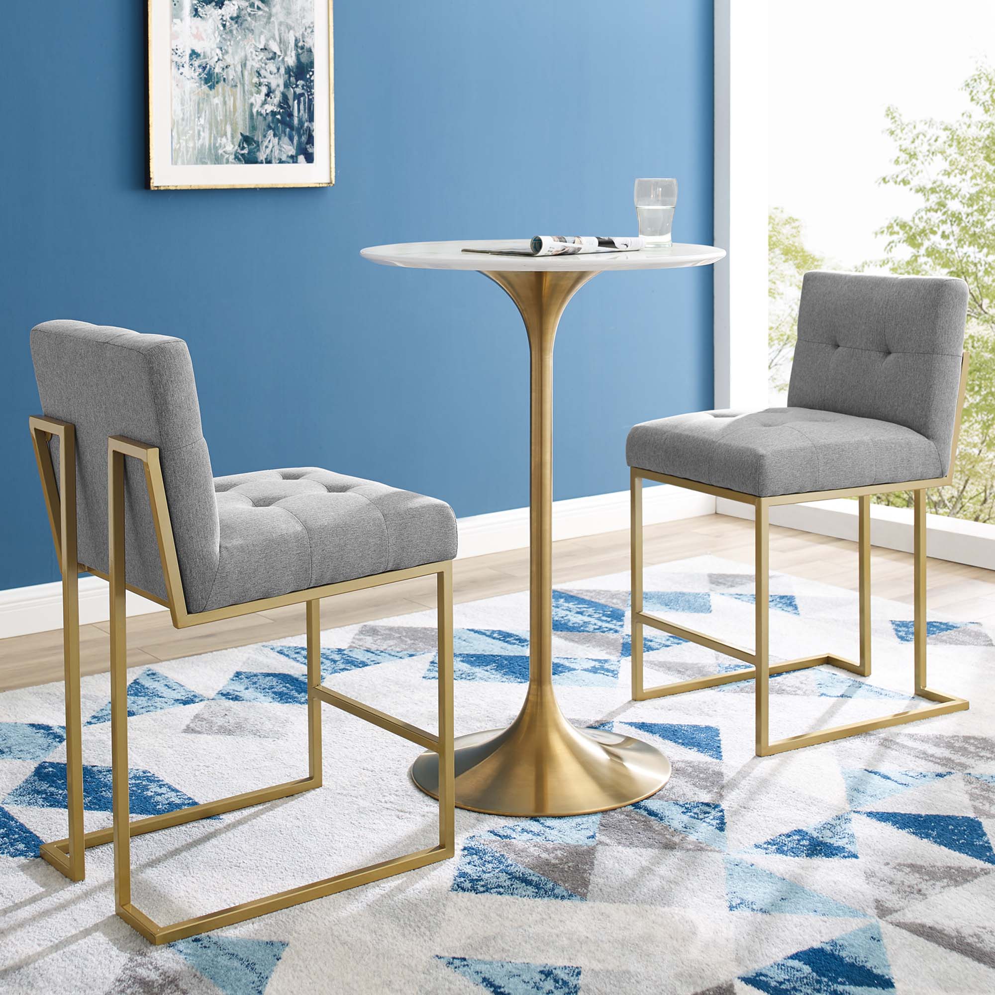 Privy Upholstered Fabric Counter Stool Set of 2 by Modway