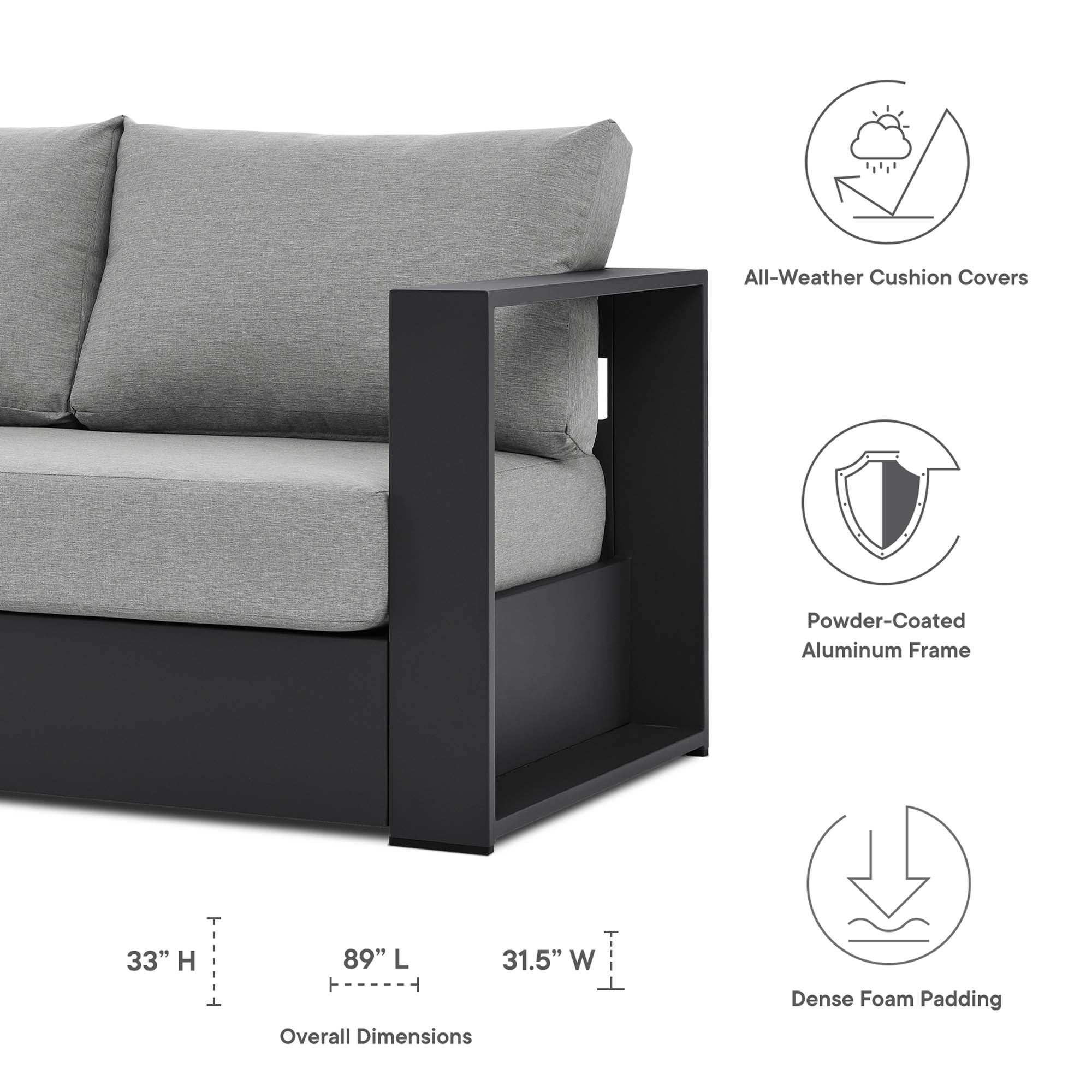 Tahoe Outdoor Patio Powder-Coated Aluminum Sofa in Gray