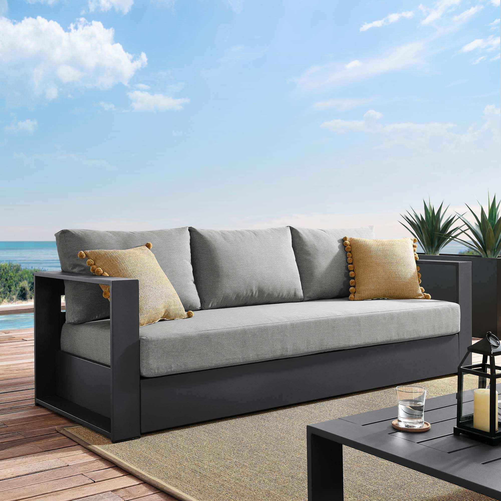 Tahoe Outdoor Patio Powder-Coated Aluminum Sofa in Gray