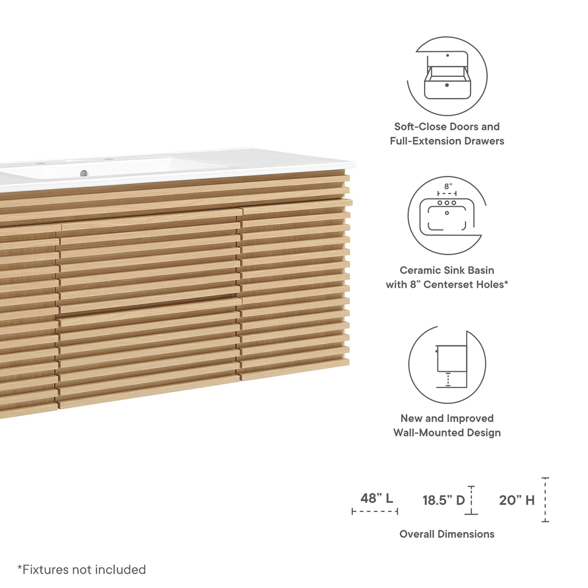 Render 48" Wall-Mount Bathroom Vanity by Modway