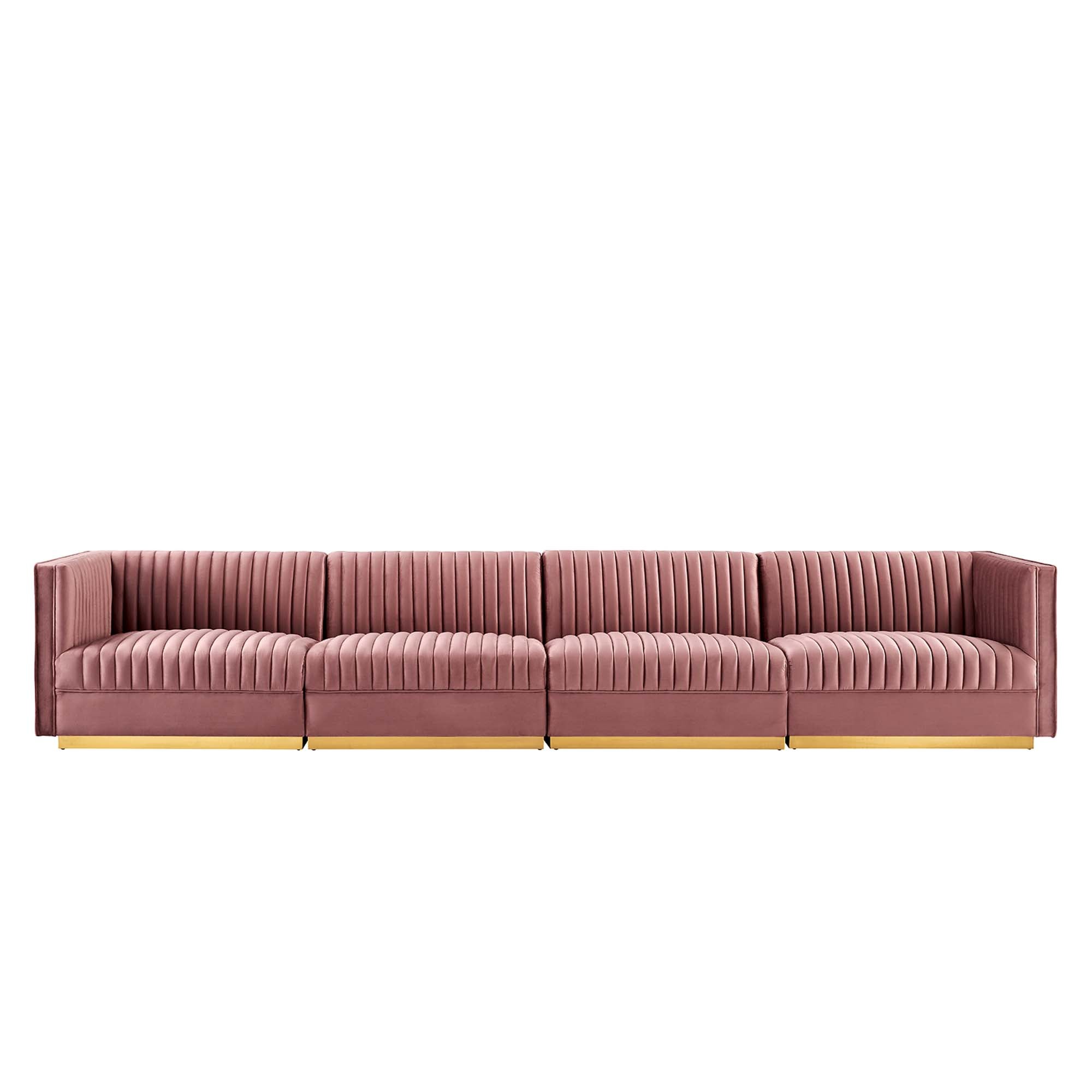 Sanguine Channel Tufted Performance Velvet 4-Seat Modular Sectional Sofa by Modway