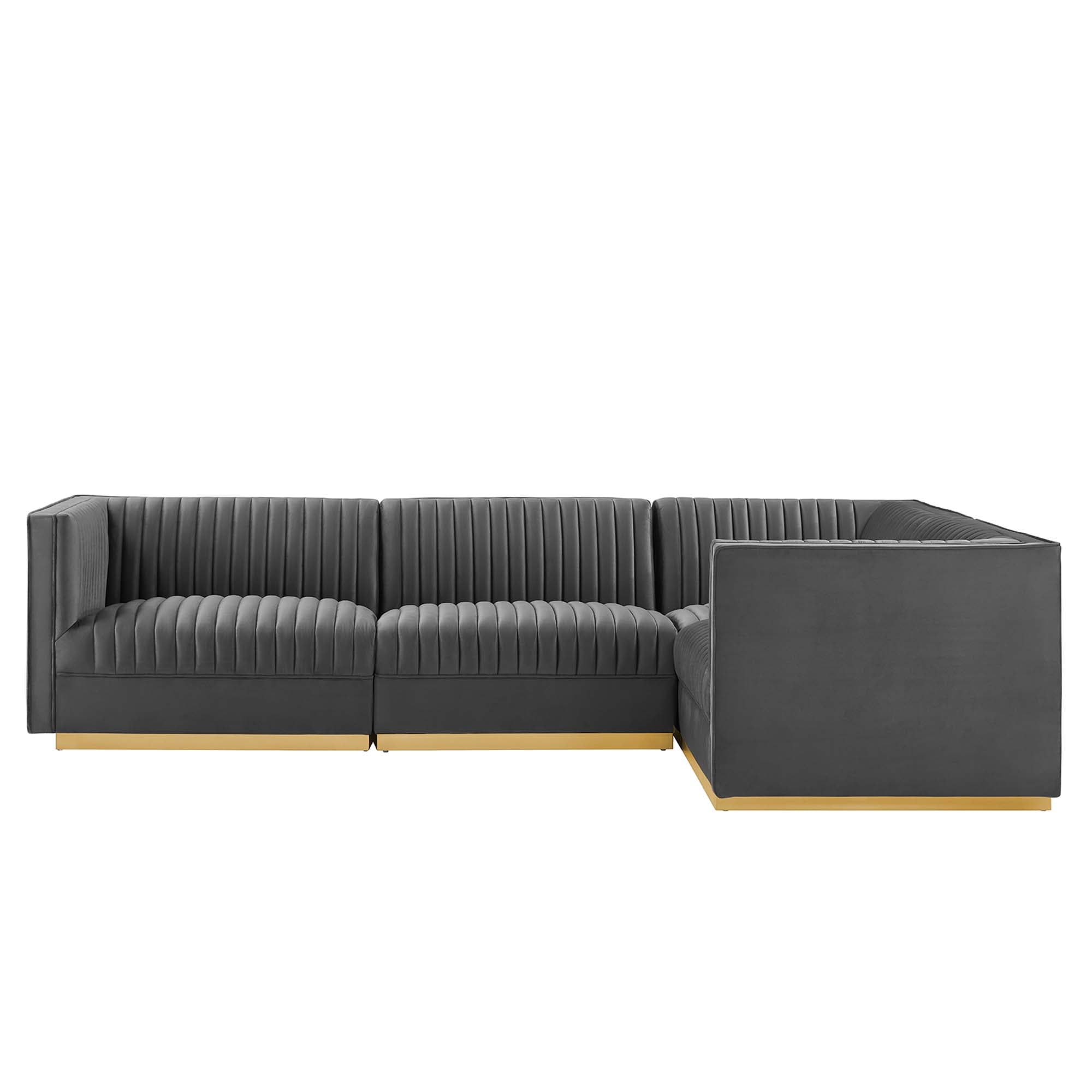 Sanguine 4-Piece Channel Tufted Performance Velvet Right-Facing Modular Sectional Sofa by Modway