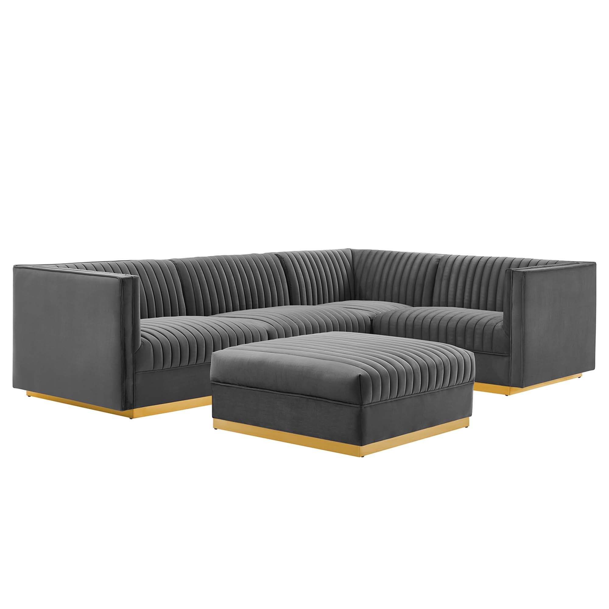 Sanguine 5-Piece Channel Tufted Performance Velvet Right-Facing Modular Sectional Sofa by Modway