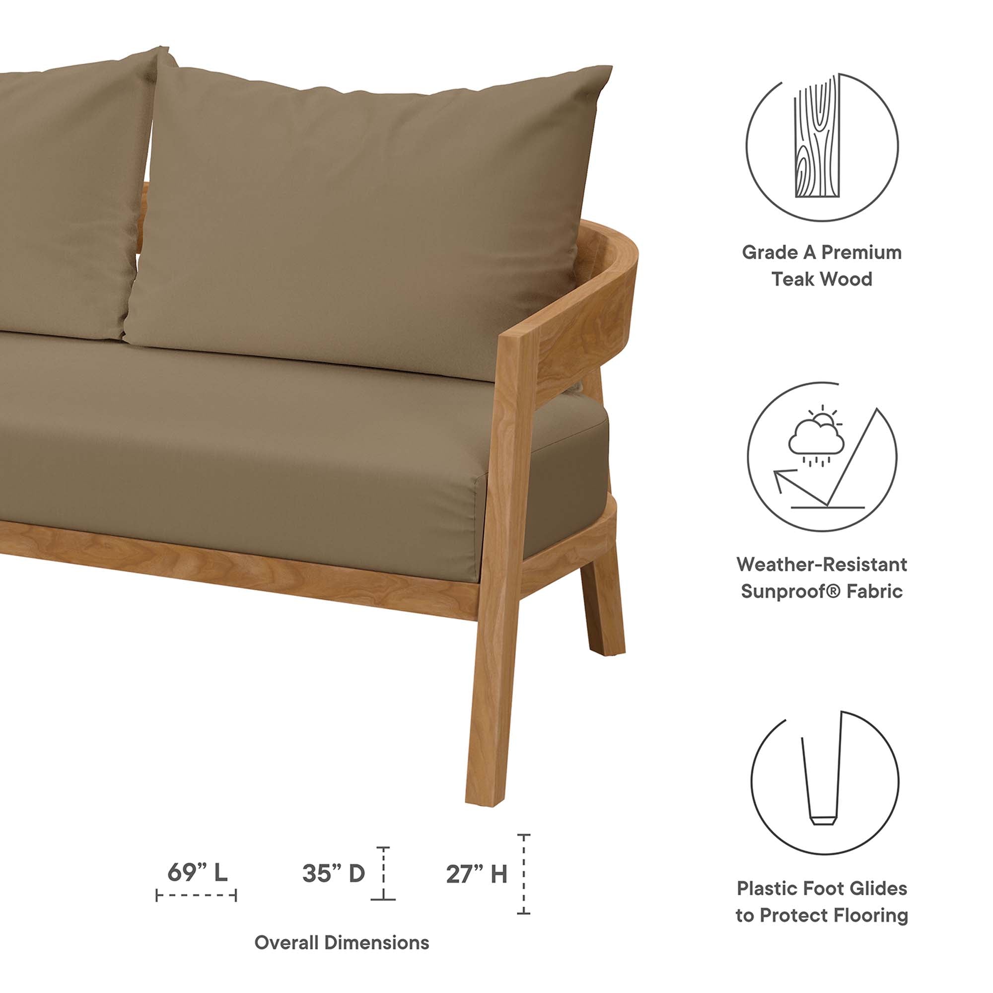 Brisbane 3-Piece Teak Wood Outdoor Patio Set by Modway
