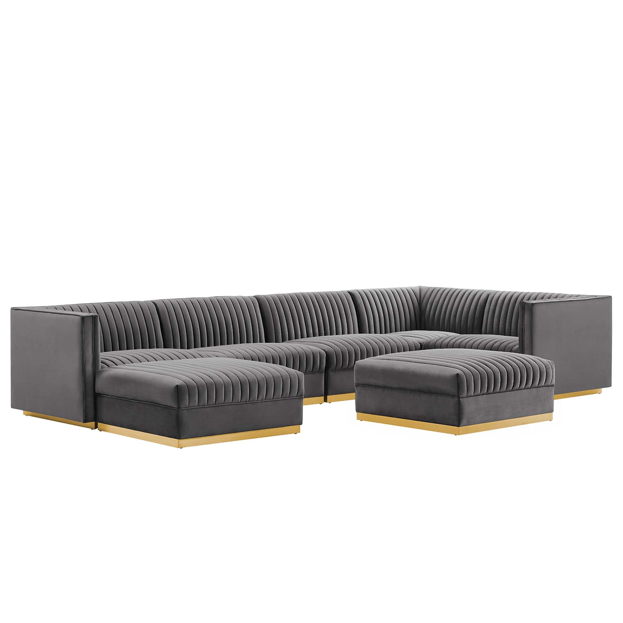 Sanguine 7-Piece Channel Tufted Performance Velvet Right-Facing Modular Sectional Sofa by Modway