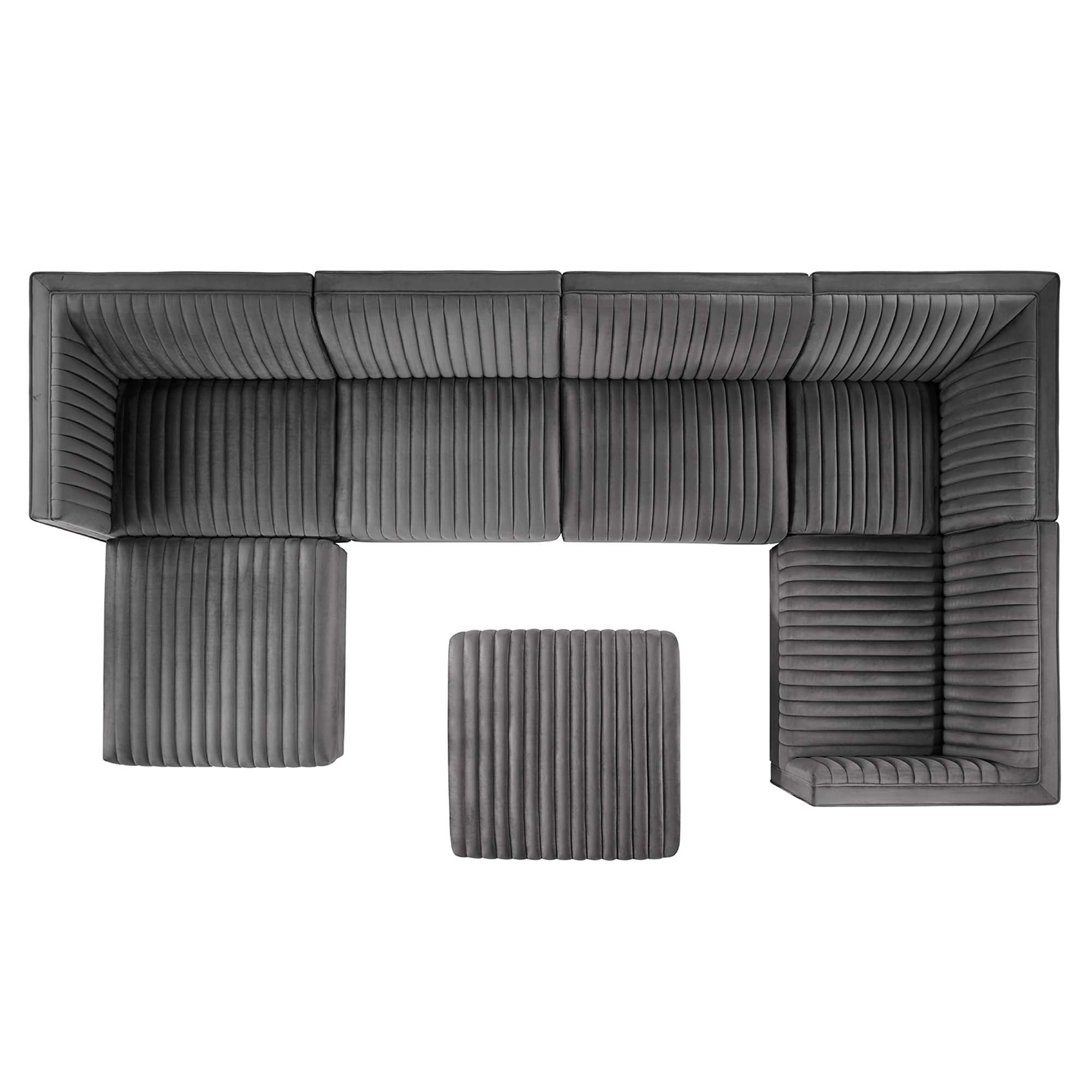 Sanguine 7-Piece Channel Tufted Performance Velvet Right-Facing Modular Sectional Sofa by Modway