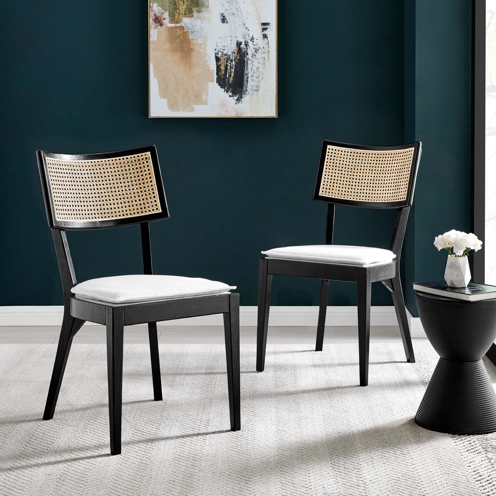 Caledonia Fabric Upholstered Wood Dining Chair Set of 2 by Modway