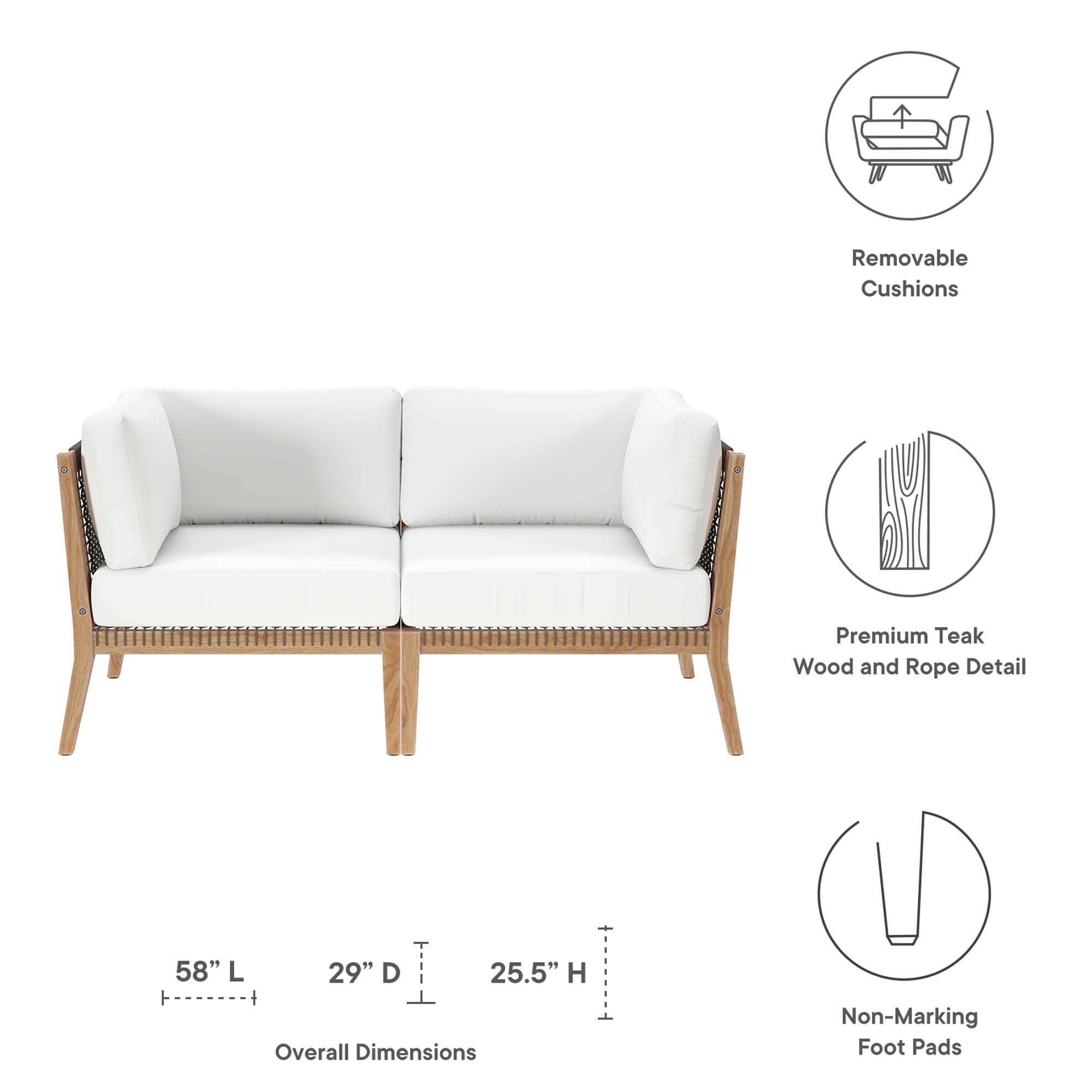 Clearwater Outdoor Patio Teak Wood Loveseat by Modway