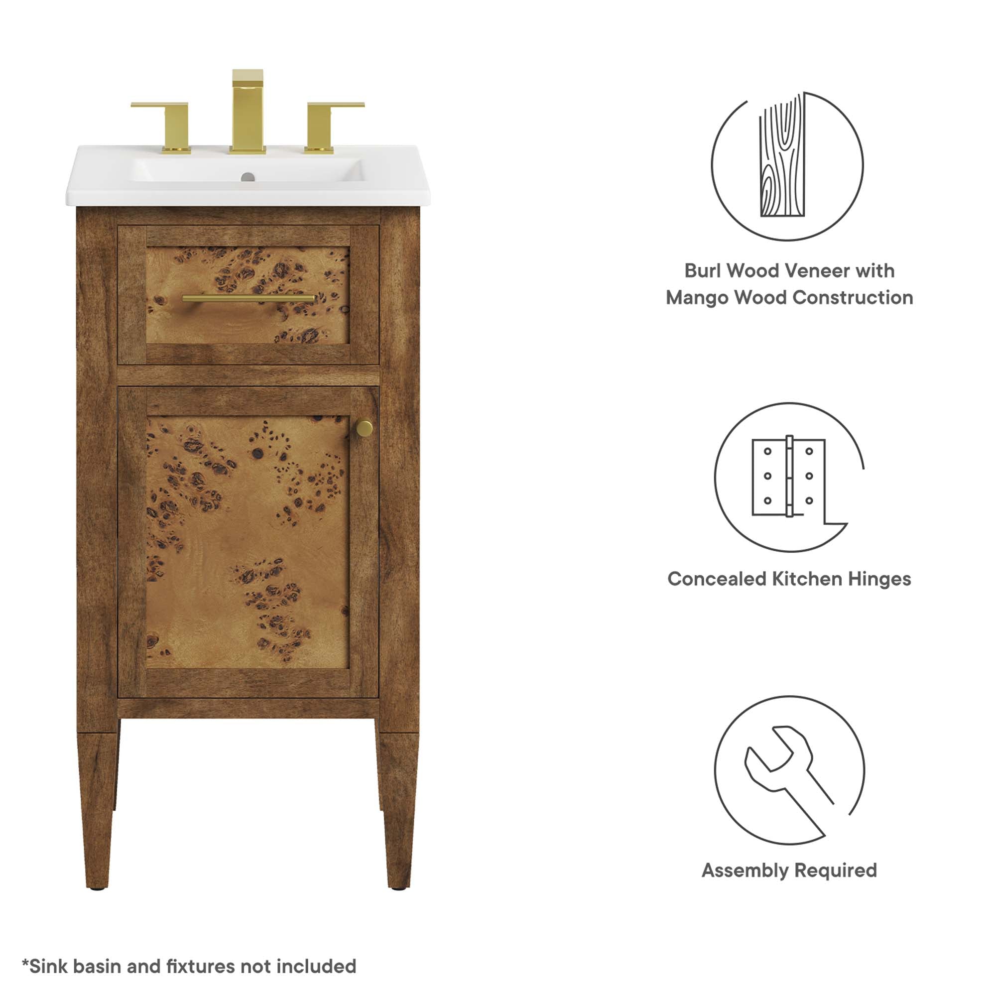 Elysian 18" Wood Bathroom Vanity Cabinet (Sink Basin Not Included) by Modway