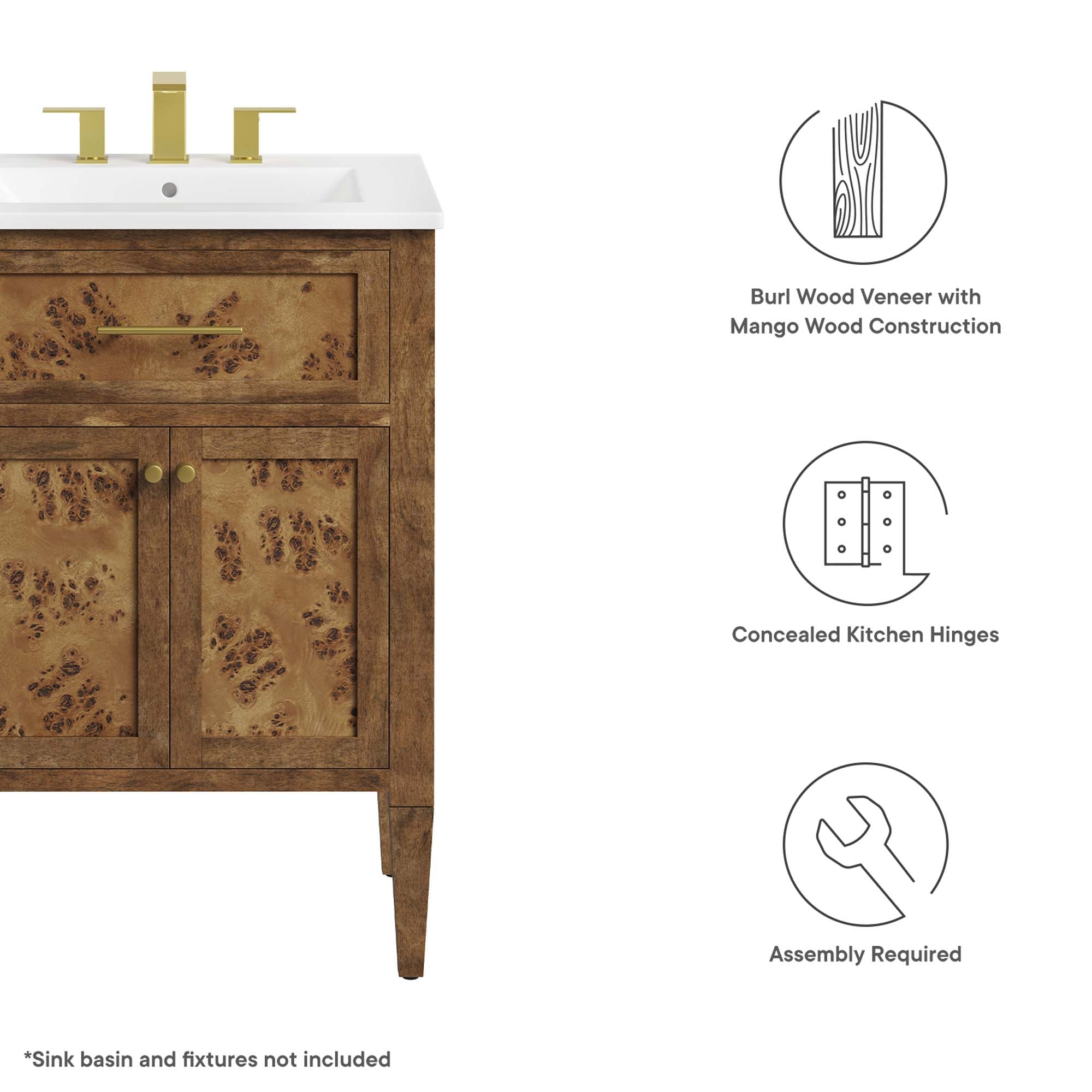 Elysian 24" Wood Bathroom Vanity Cabinet (Sink Basin Not Included) by Modway