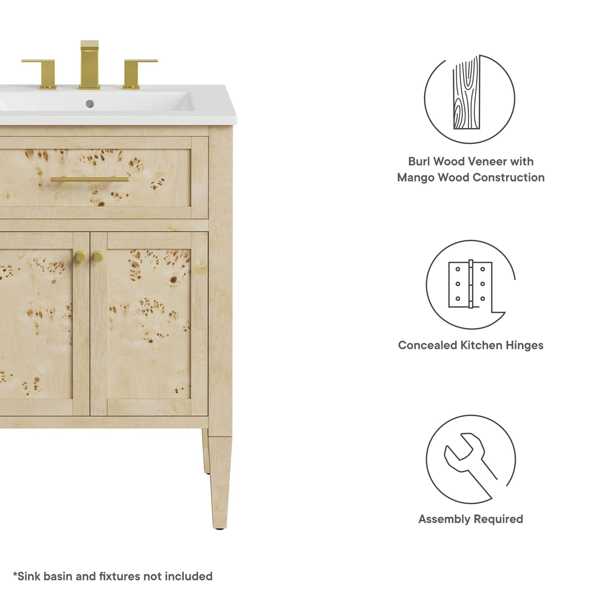 Elysian 24" Wood Bathroom Vanity Cabinet (Sink Basin Not Included) by Modway