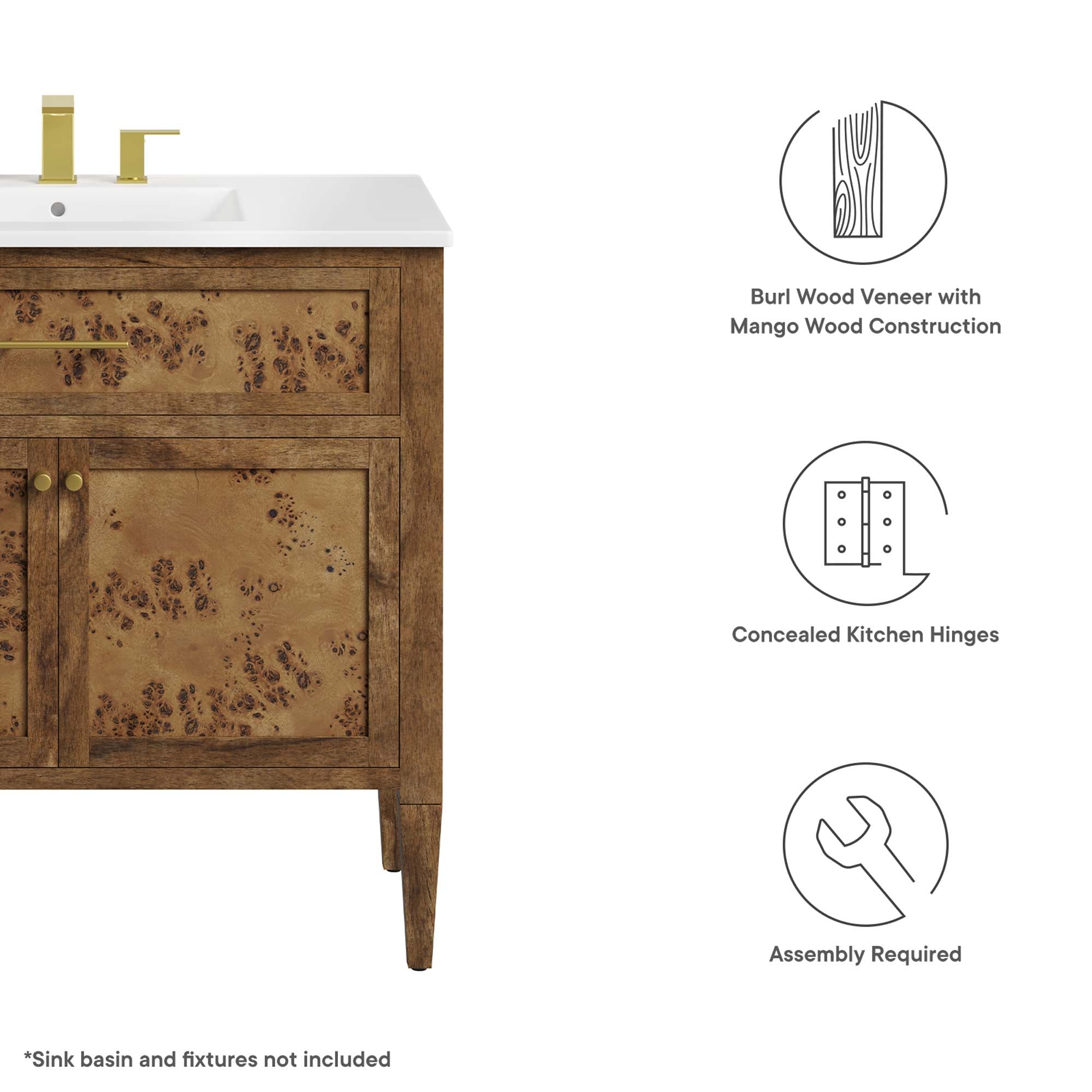 Elysian 36" Wood Bathroom Vanity Cabinet (Sink Basin Not Included) by Modway