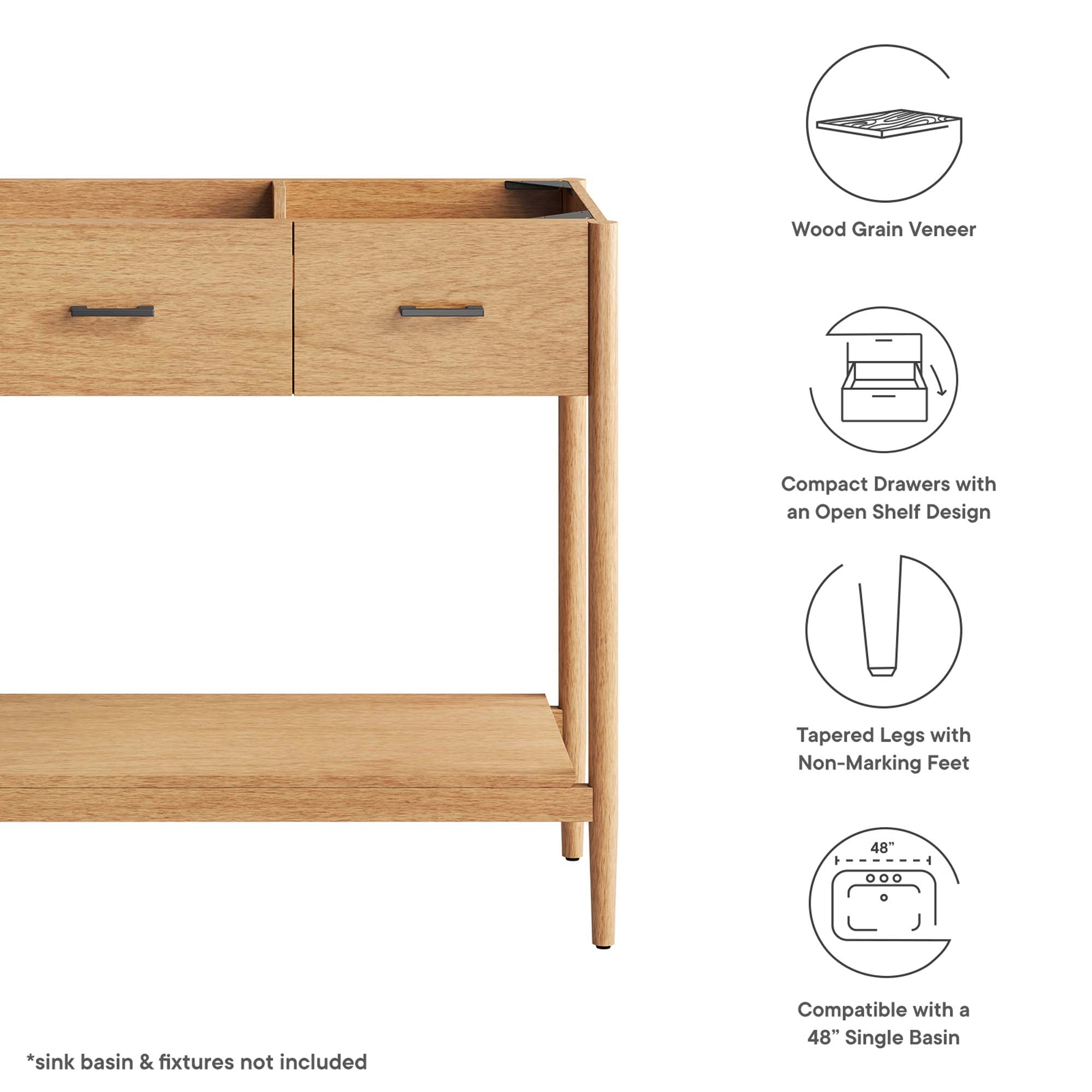Zaire 48� Single Sink Compatible Bathroom Vanity Cabinet (Sink Basin Not Included) by Modway
