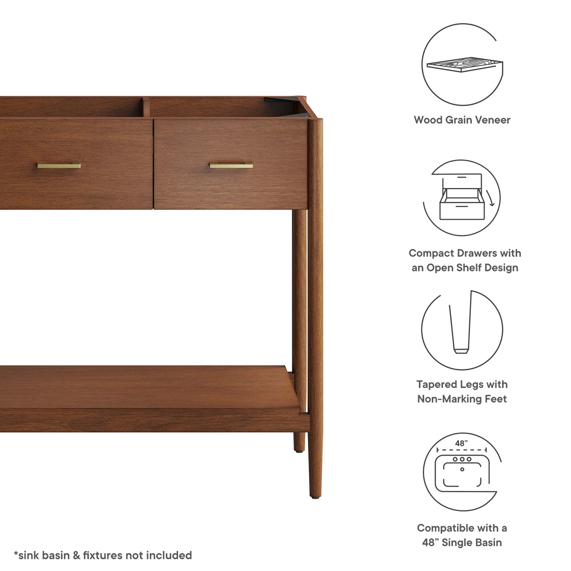 Zaire 48� Single Sink Compatible Bathroom Vanity Cabinet (Sink Basin Not Included) by Modway