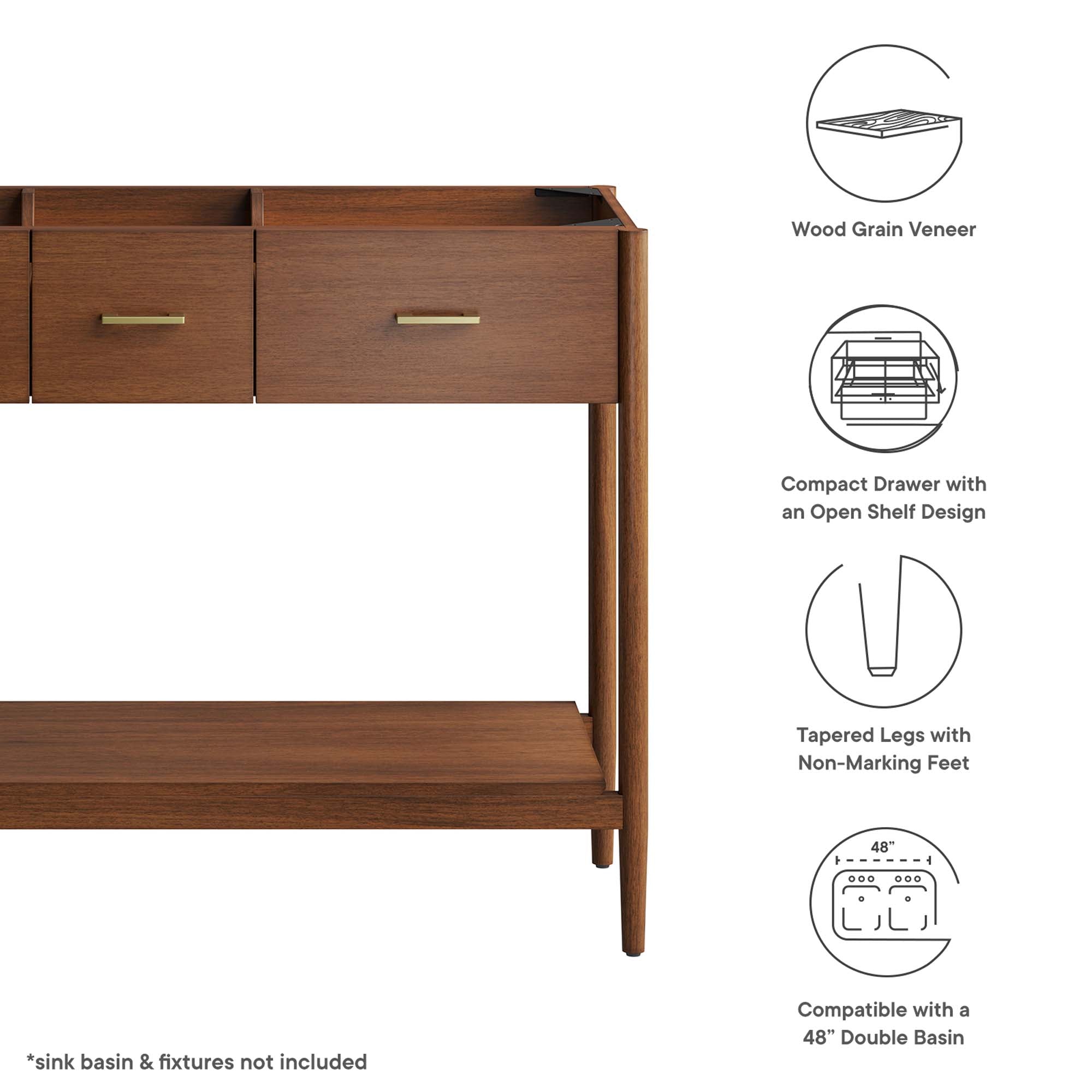 Zaire 48� Double Sink Compatible Bathroom Vanity Cabinet (Sink Basin Not Included) by Modway
